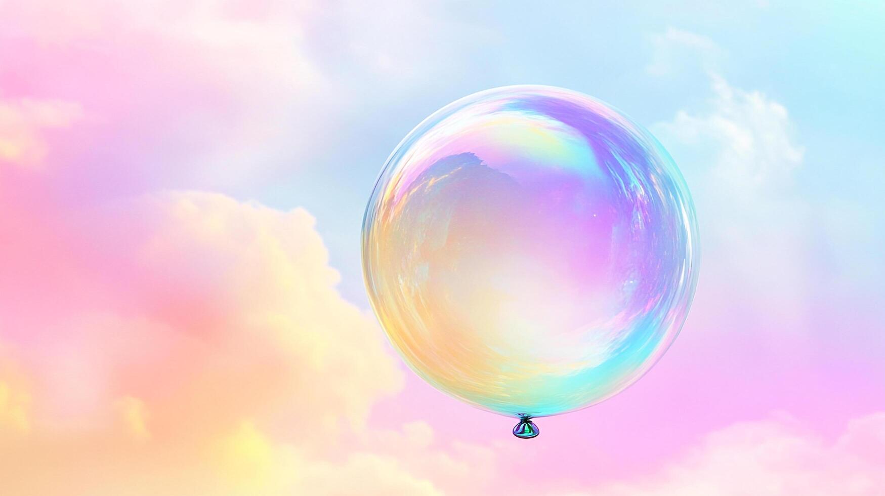 A large, iridescent bubble floats serenely against a backdrop of pastel-colored clouds, evoking a sense of peace and dreaminess. photo