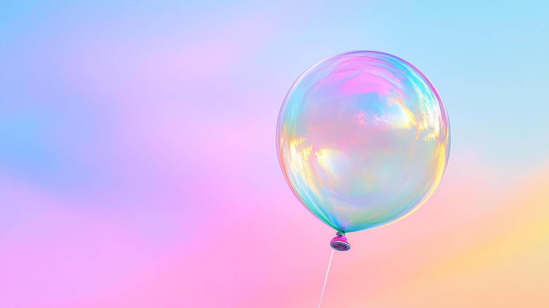 Iridescent balloon floats against a pastel gradient sky, creating a dreamy and ethereal ambiance, evoking feelings of whimsy and joy. photo