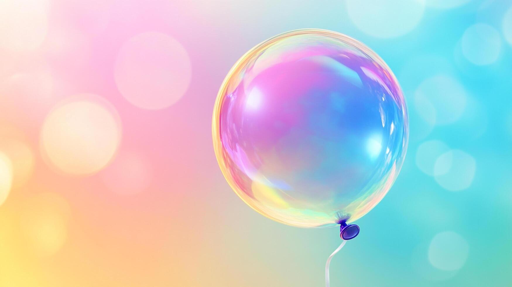 Floating translucent sphere shimmers against soft pastel background. Iridescent colors refract the light. Ethereal and dreamy celebration. photo
