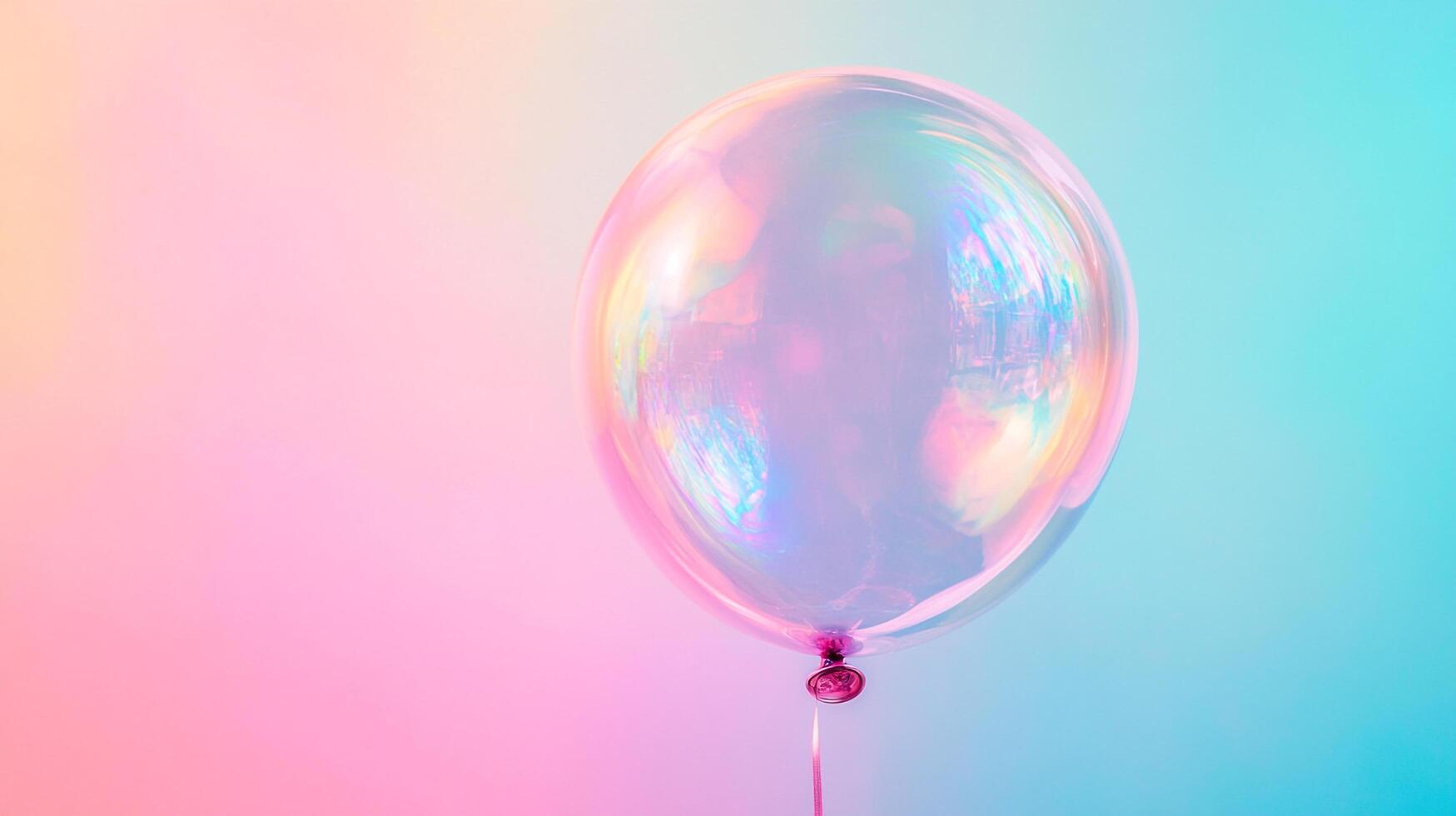 Iridescent balloon floats gently against a gradient backdrop. Soft, pastel tones create a dreamy, airy, and light filled aesthetic. photo