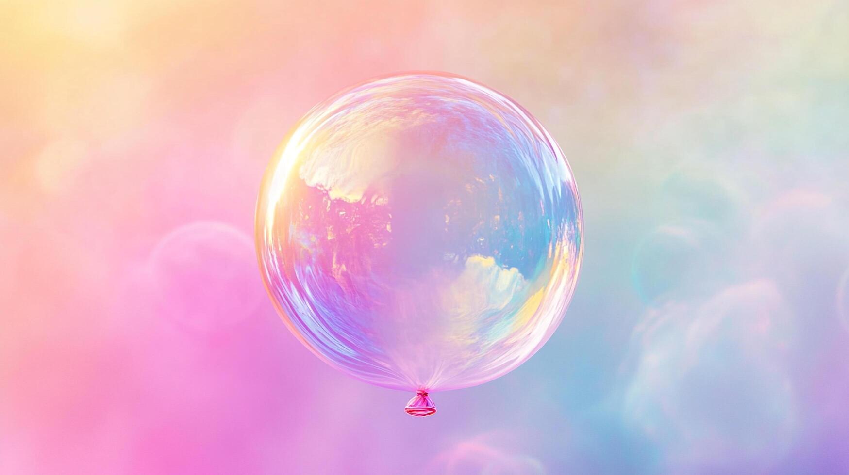 A vibrant, iridescent balloon floats against a pastel, dreamlike sky, creating a sense of wonder and whimsy. Light reflects and refracts beautifully. photo