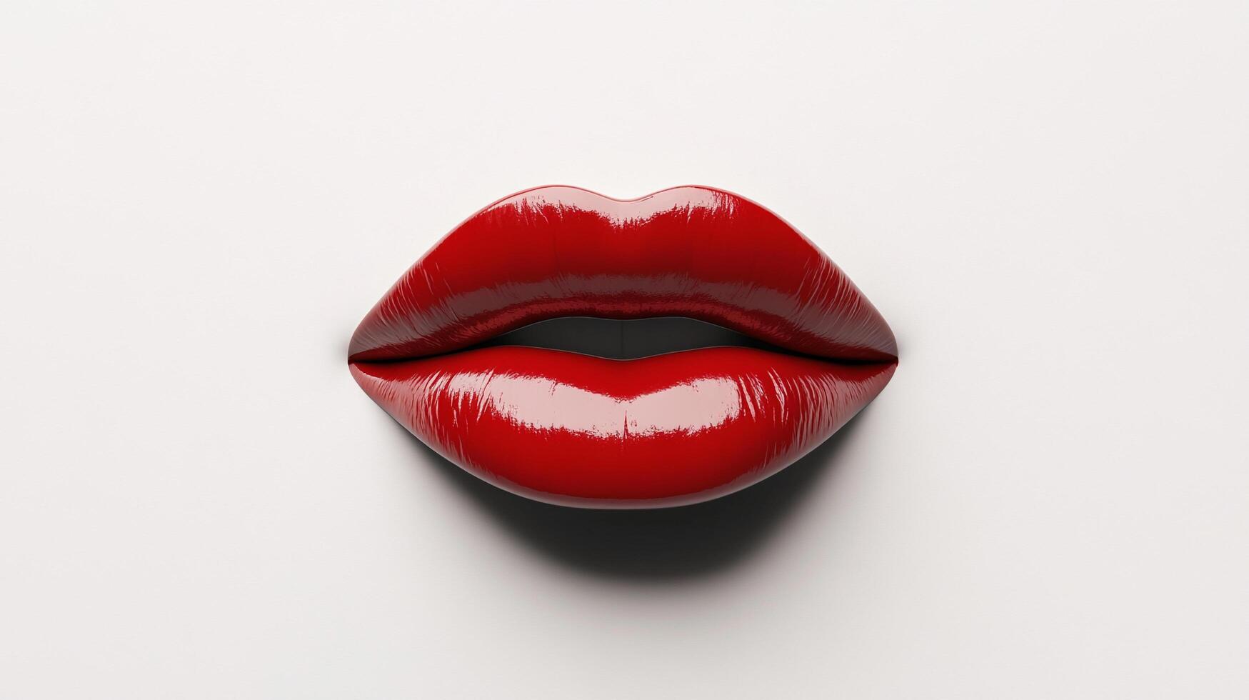 A striking image showcasing glossy red lips against a clean white background, a vibrant close-up that's both alluring and visually captivating. photo