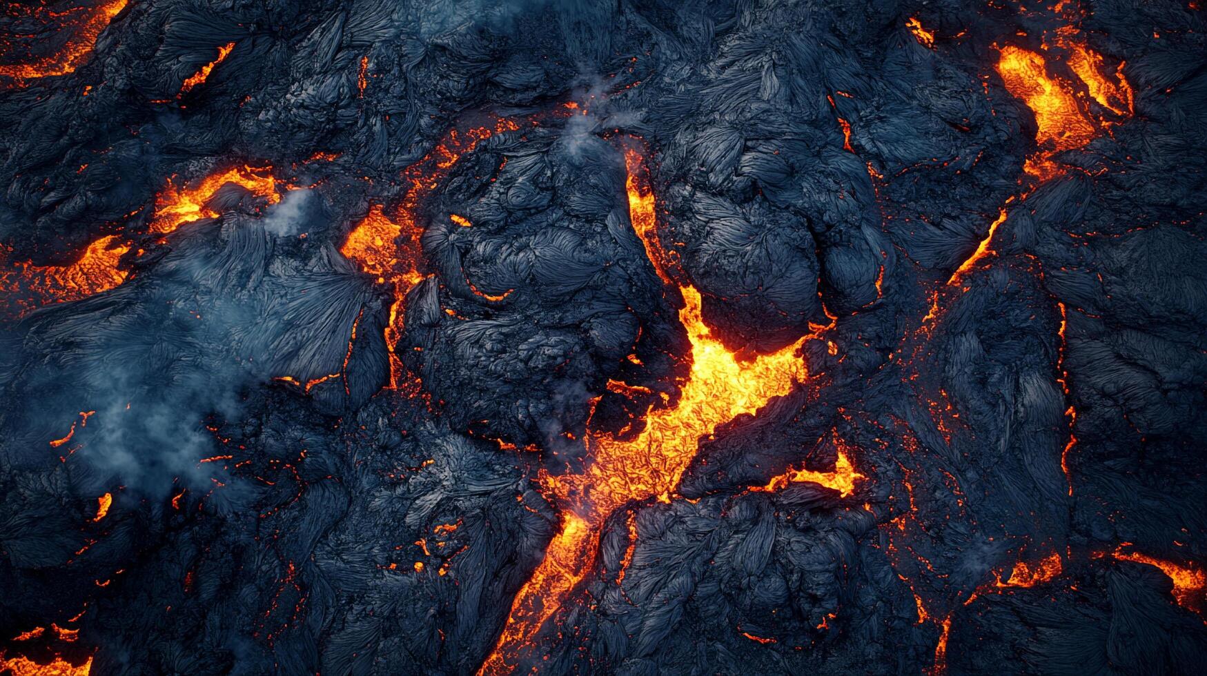 Molten rock spills and cools, a symphony of fire and earth. The glowing lava crackles across the dark landscape. Powerful transformation. photo