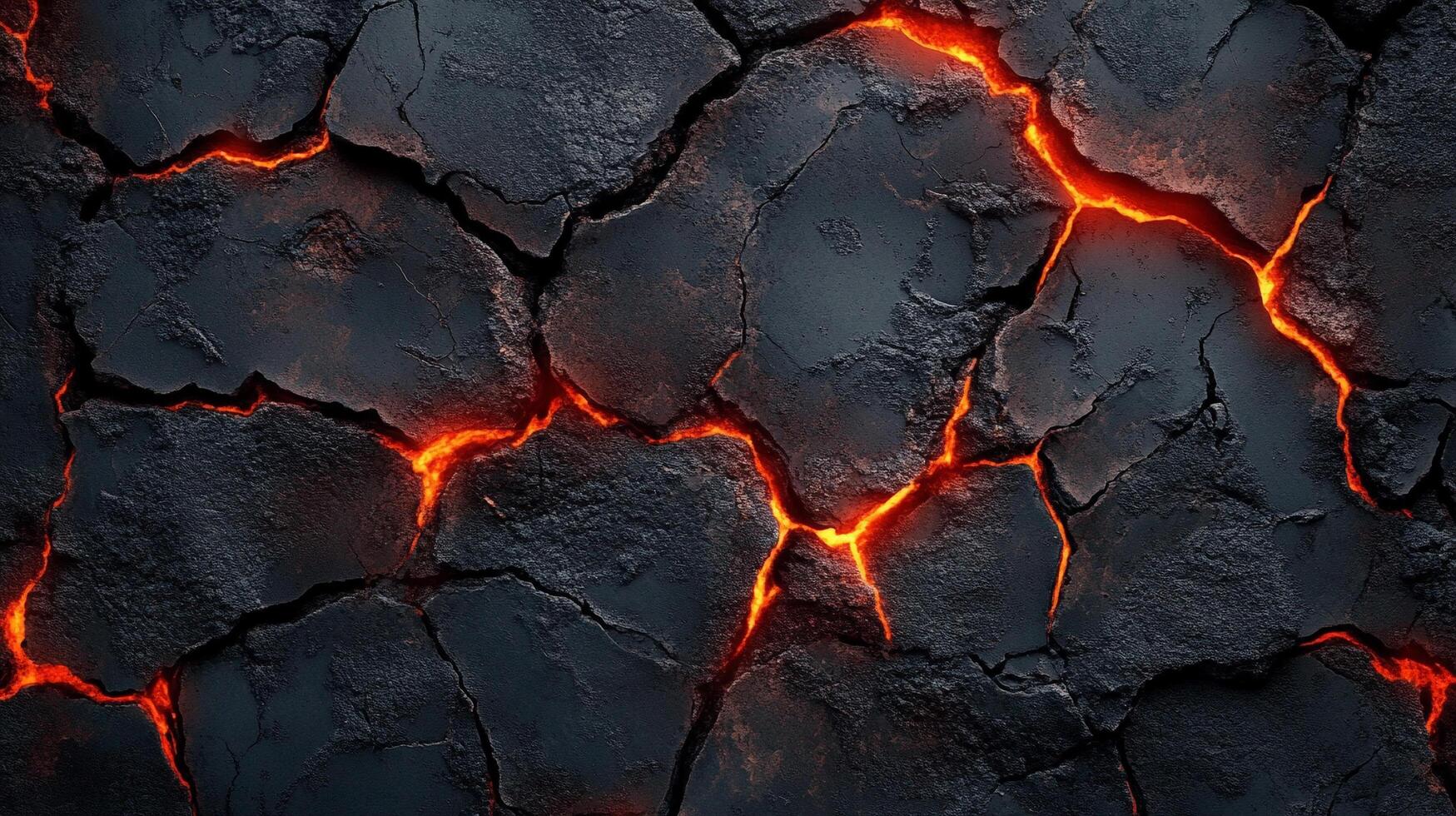 Cracked earth texture filled with glowing lava fissures create a dramatic scene of intense heat and geological transformation. photo