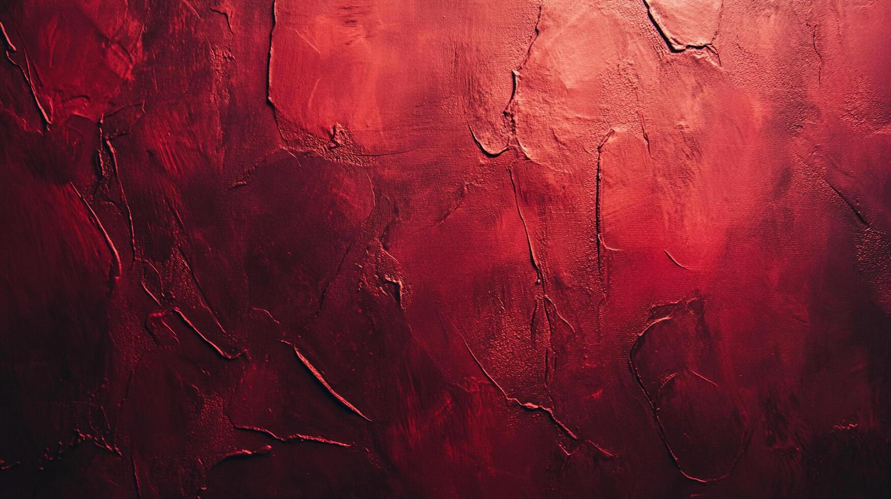 Dramatic abstract art piece featuring layers of textured red paint creating a visually striking and emotive background or backdrop. photo