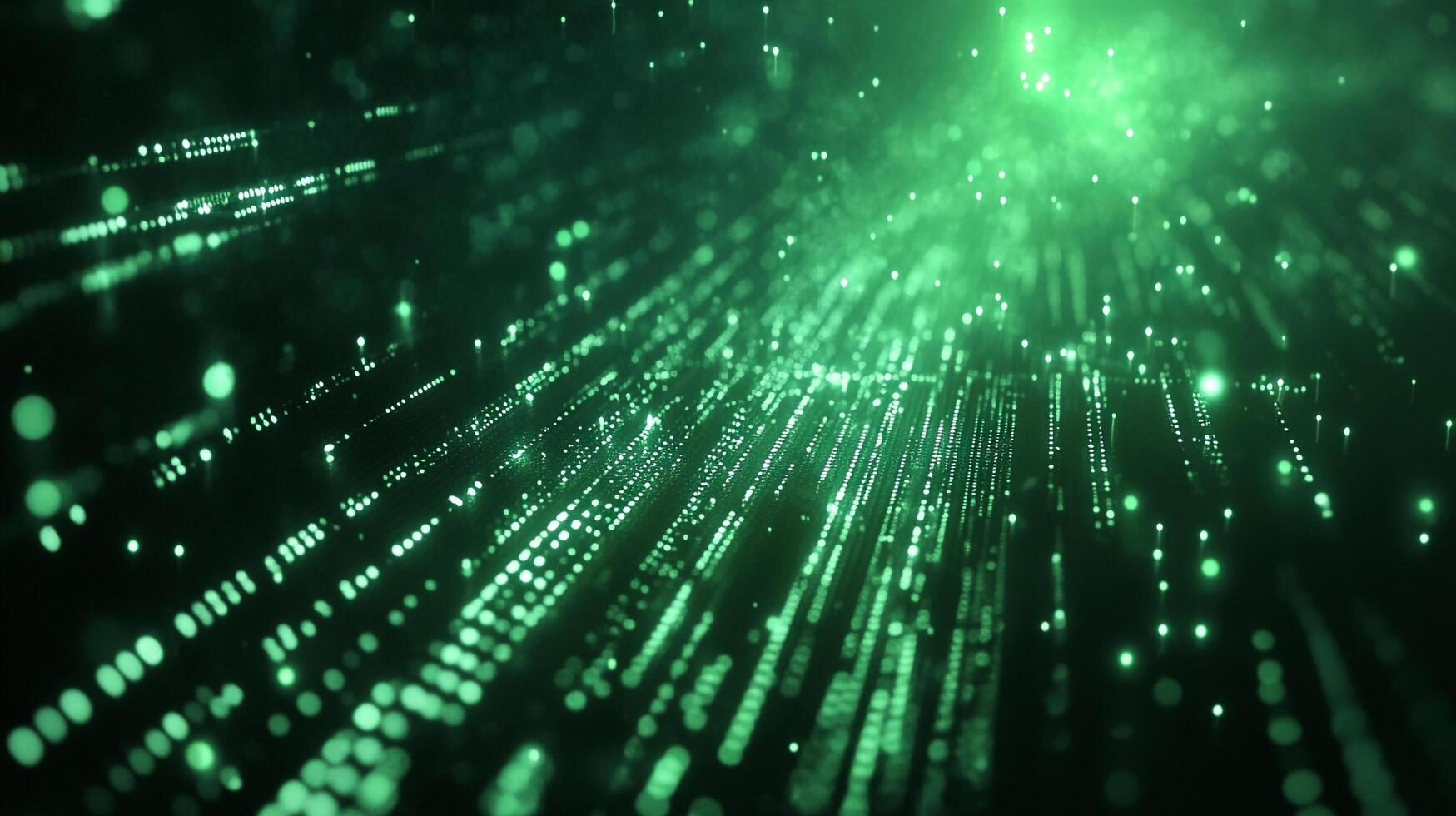 A mesmerizing digital landscape featuring glowing green data streams converging, evoking a sense of futuristic technology and abstract beauty. photo