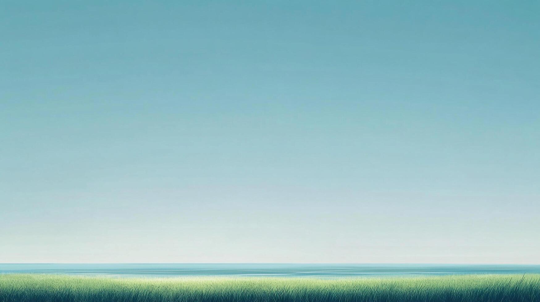 Minimalist scene featuring a field of green grass meeting the light blue horizon and sky, evoking a sense of serenity and expansive space. photo