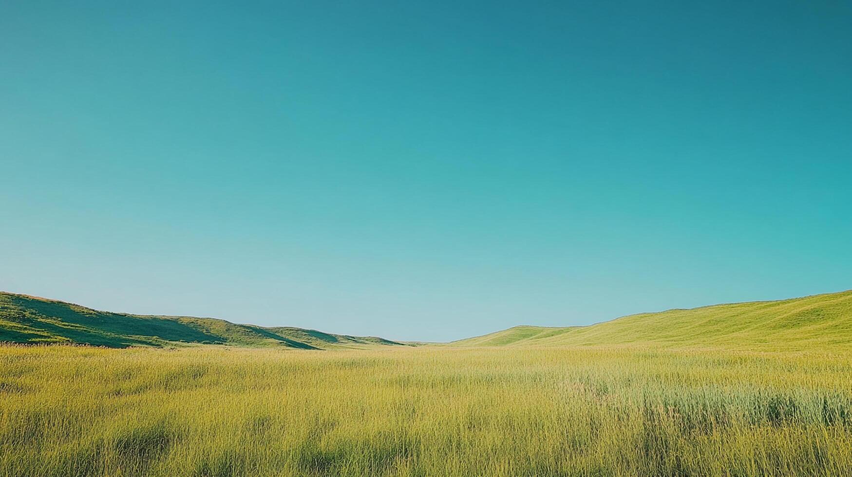 Idyllic grassy field scene under a serene sky, evoking tranquility and natural beauty in a simplistic yet captivating landscape. photo
