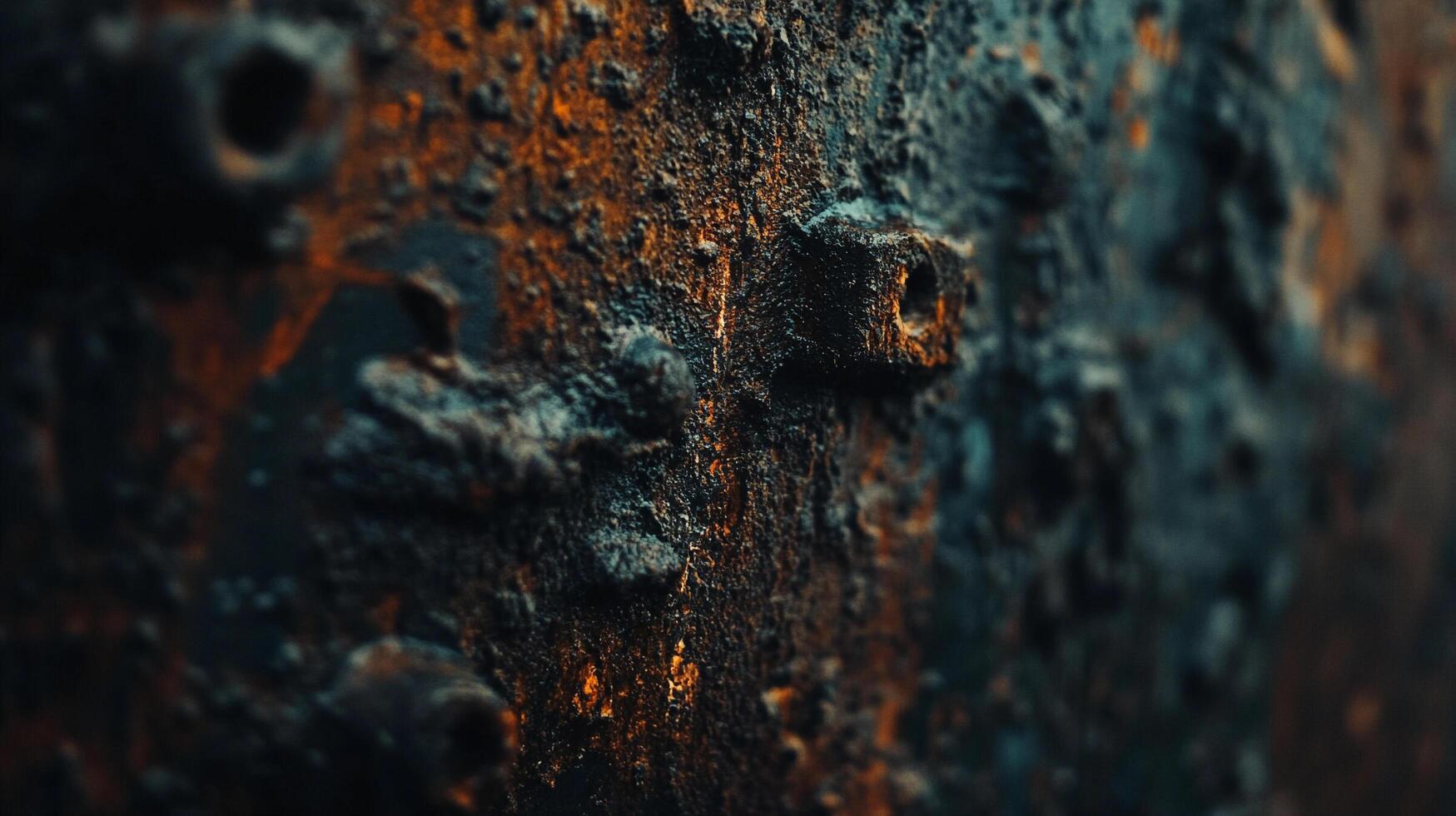 Close-up of heavily textured and corroded metal. An interplay of erosion and resilience, colors and decay. A visual narrative of time's passage. photo