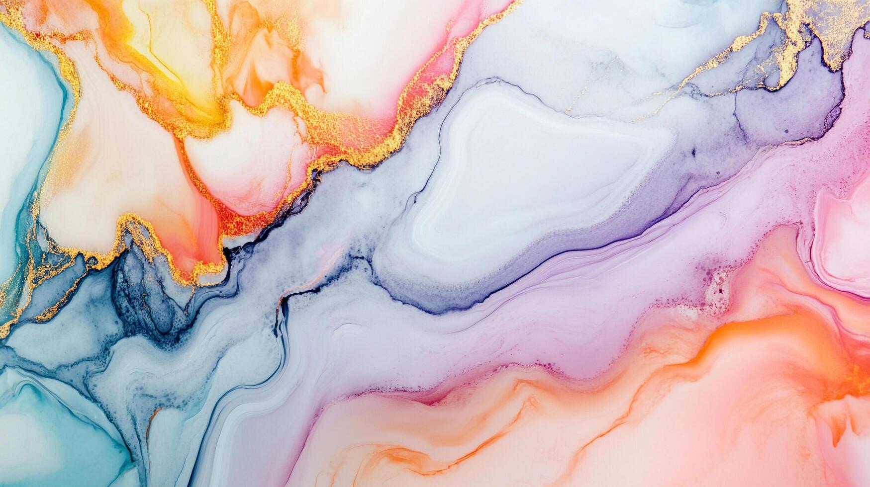 Fluid art abstract background with mixed pink, orange, gold, purple and blue colors creates dynamic, wavy design. Elegant and vibrant. photo