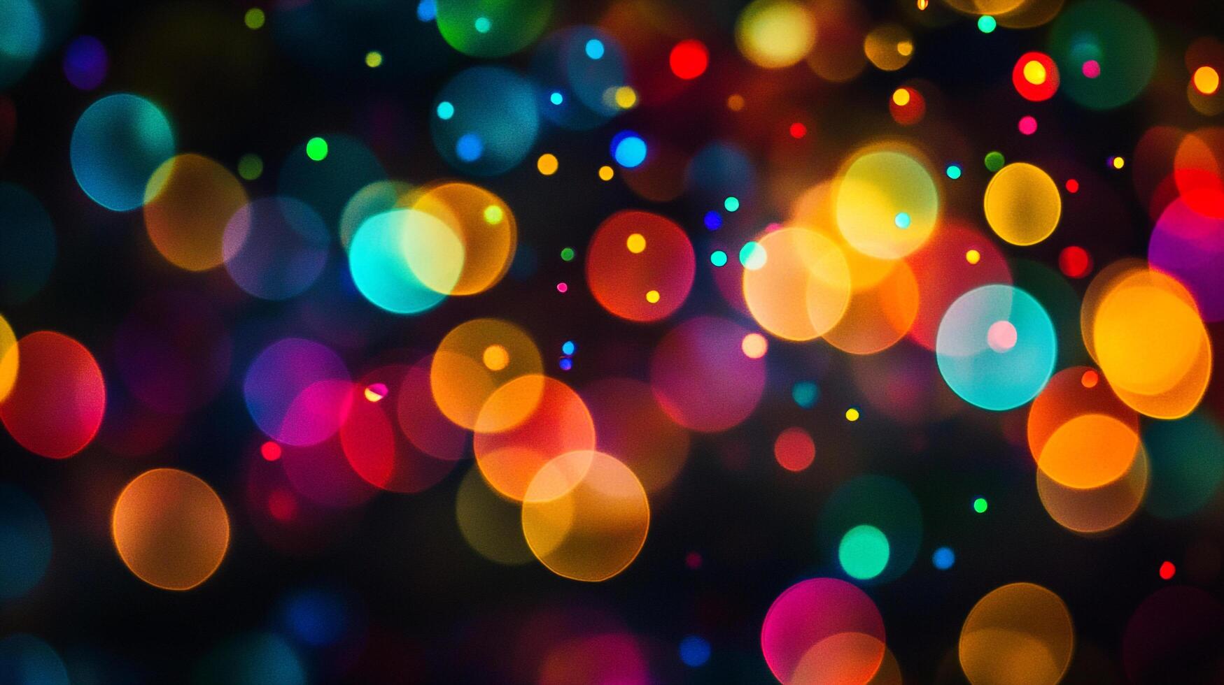 Vibrant and colorful bokeh lights illuminate a dark background, creating a festive and whimsical atmosphere. Abstract and visually appealing. photo