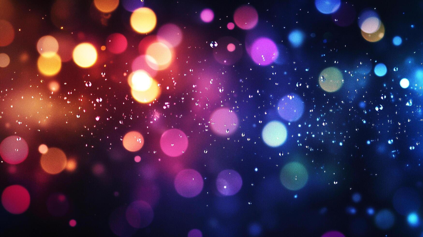 An array of colorful bokeh lights against a dark background, creating a magical, sparkling effect. The image evokes feelings of celebration. photo