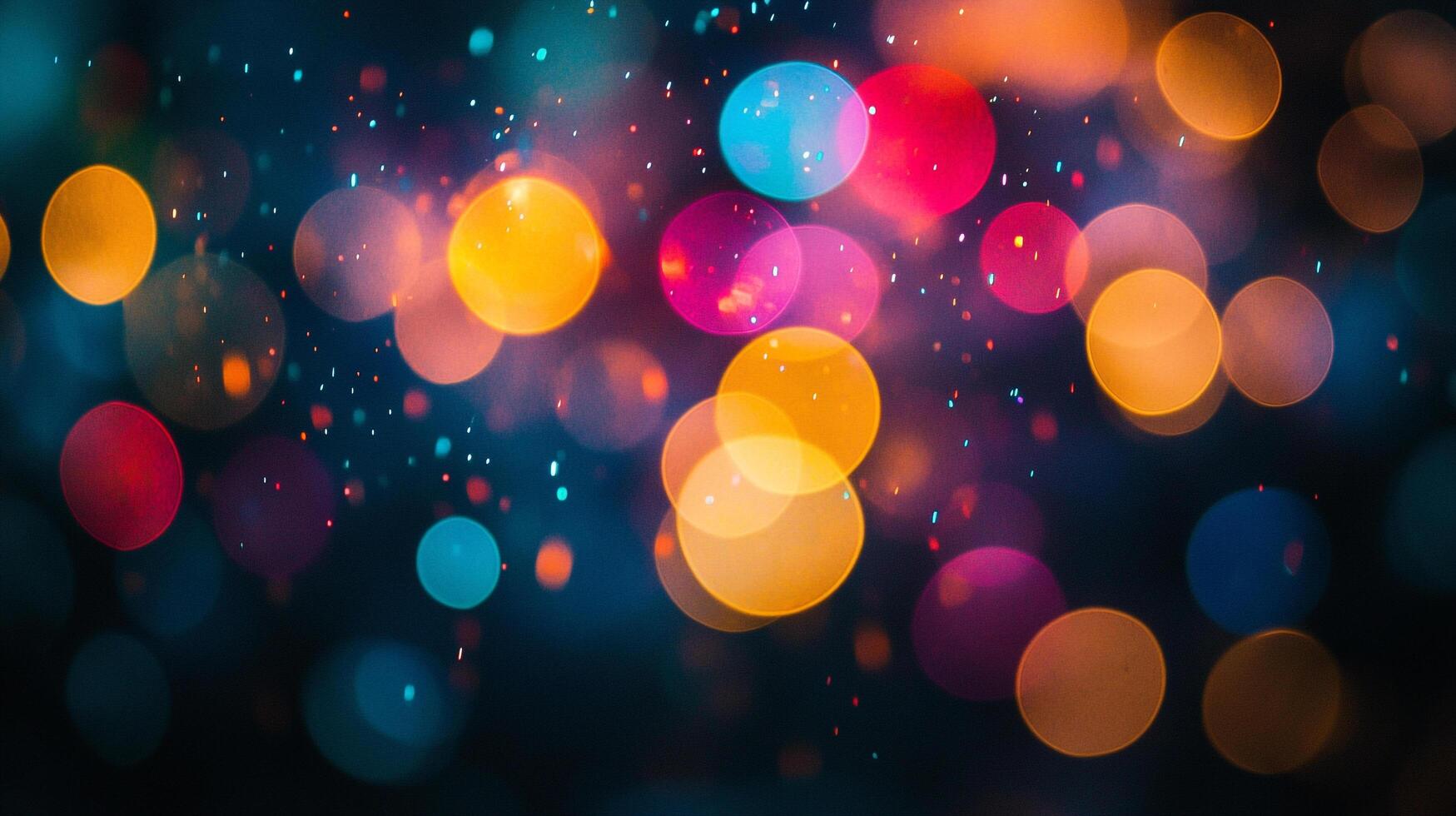 Abstract image with bokeh effect. Blurred colorful circles, dots and specks are floating in dark space for a festive feel. photo