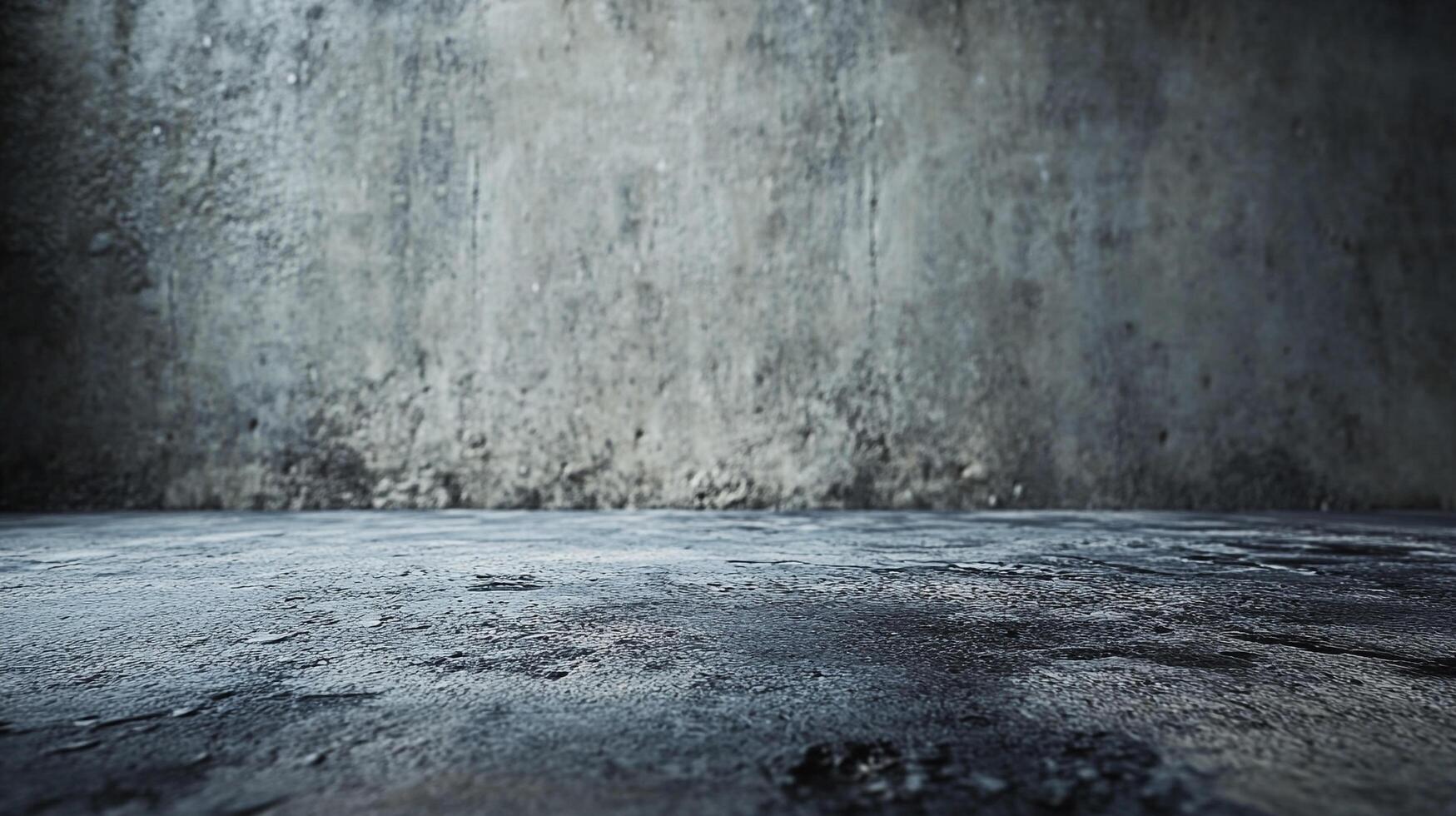 Worn concrete wall and floor create a stark scene with varying textures and subtle light play, suitable for backgrounds or creative design. photo
