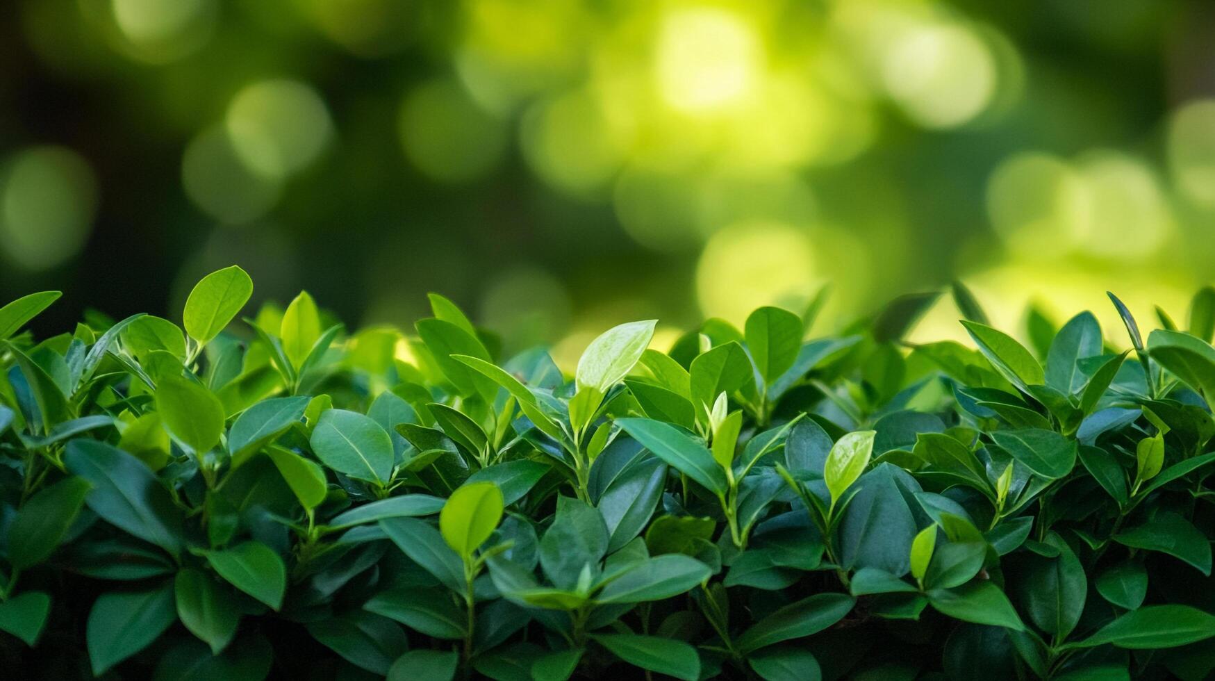Lush green foliage creates a vibrant border, highlighted by soft, out-of-focus bokeh, evoking nature's serene beauty. photo