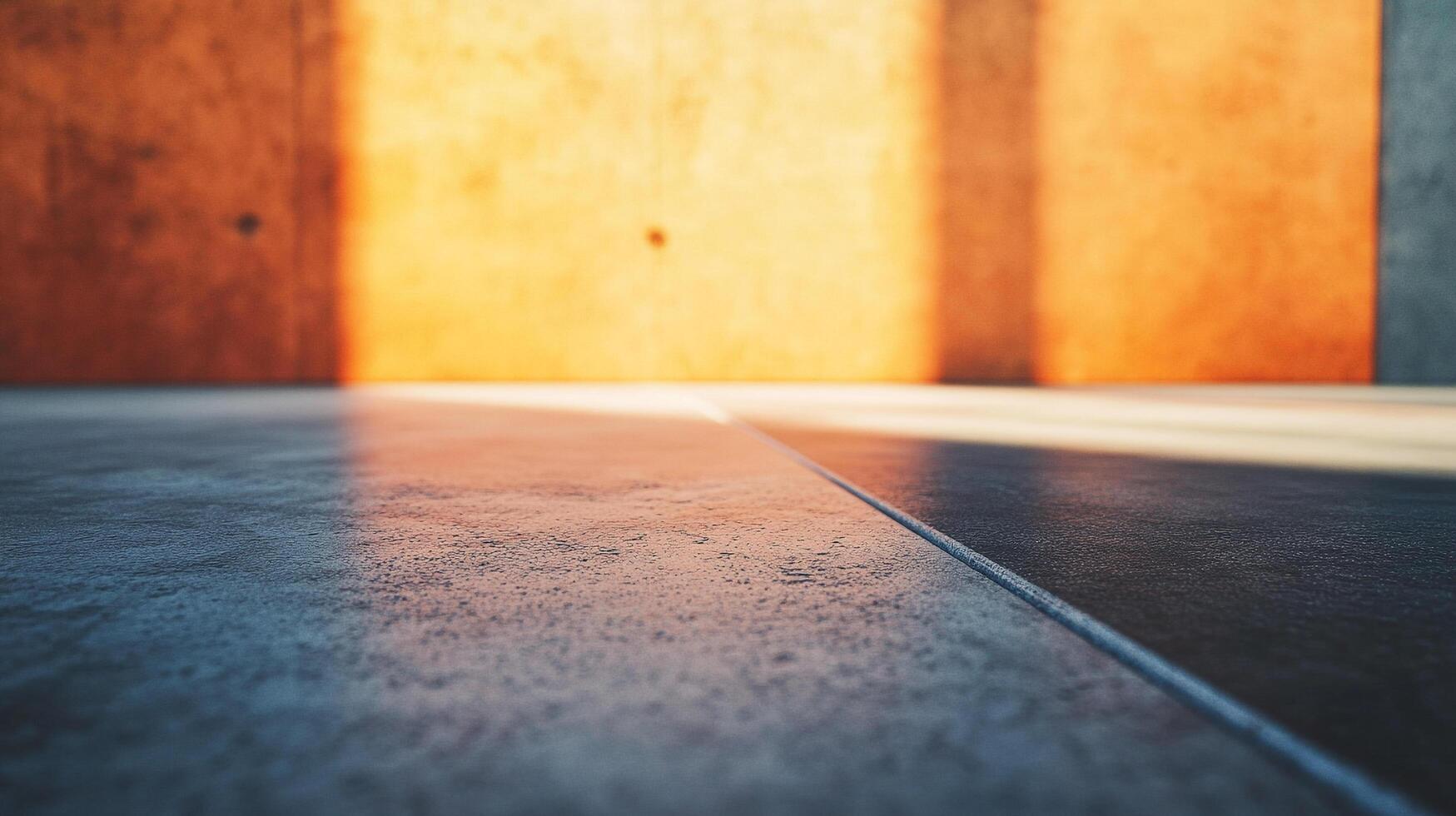 Warm sunlight on textured floor and wall. Abstract, minimalist scene with neutral colors and subtle shadows. Tranquil, inviting space. photo