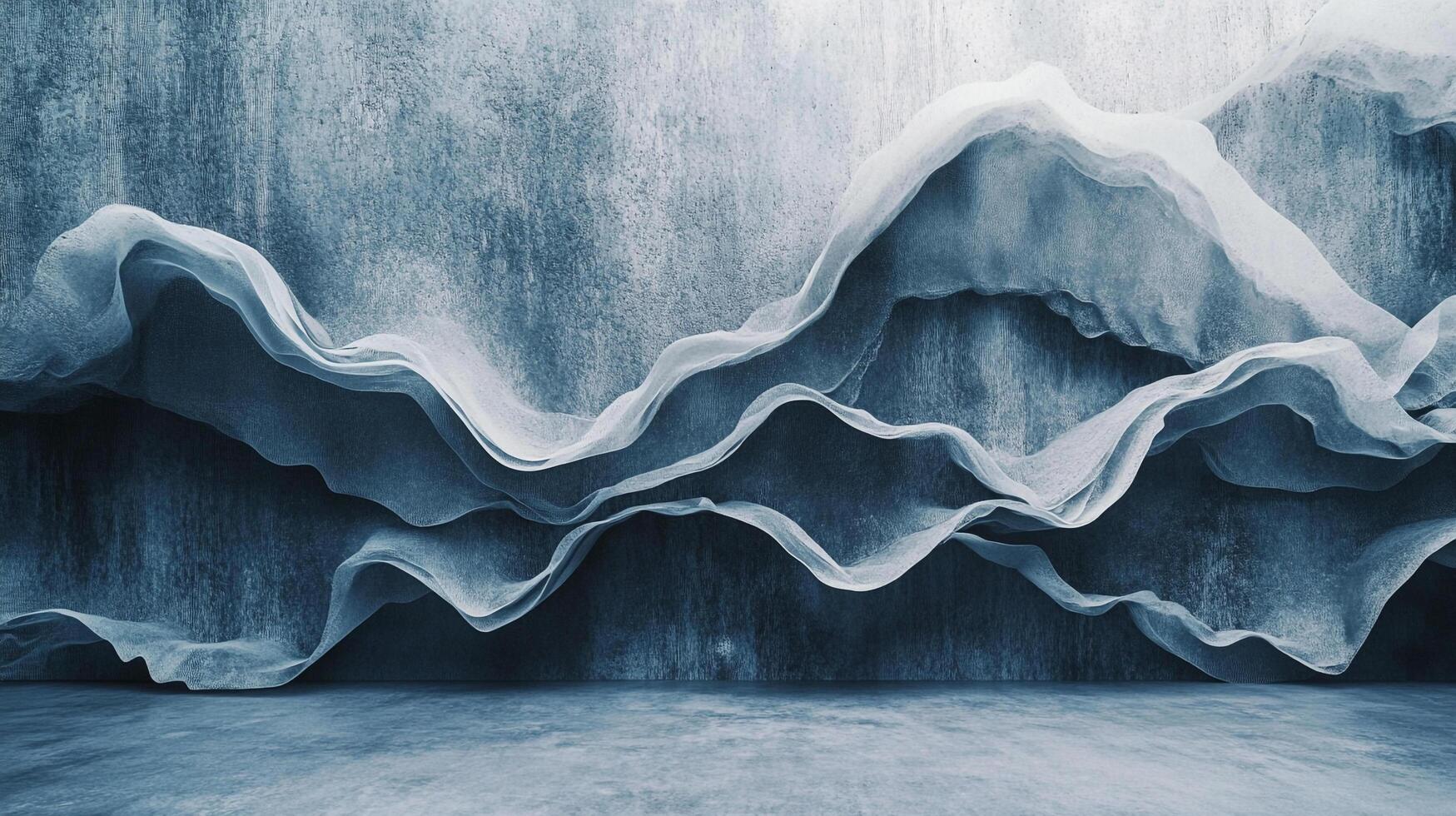 Abstract layered fabric effect against textured background. Soft, wave-like folds create depth and visual interest. Cool color palette. photo