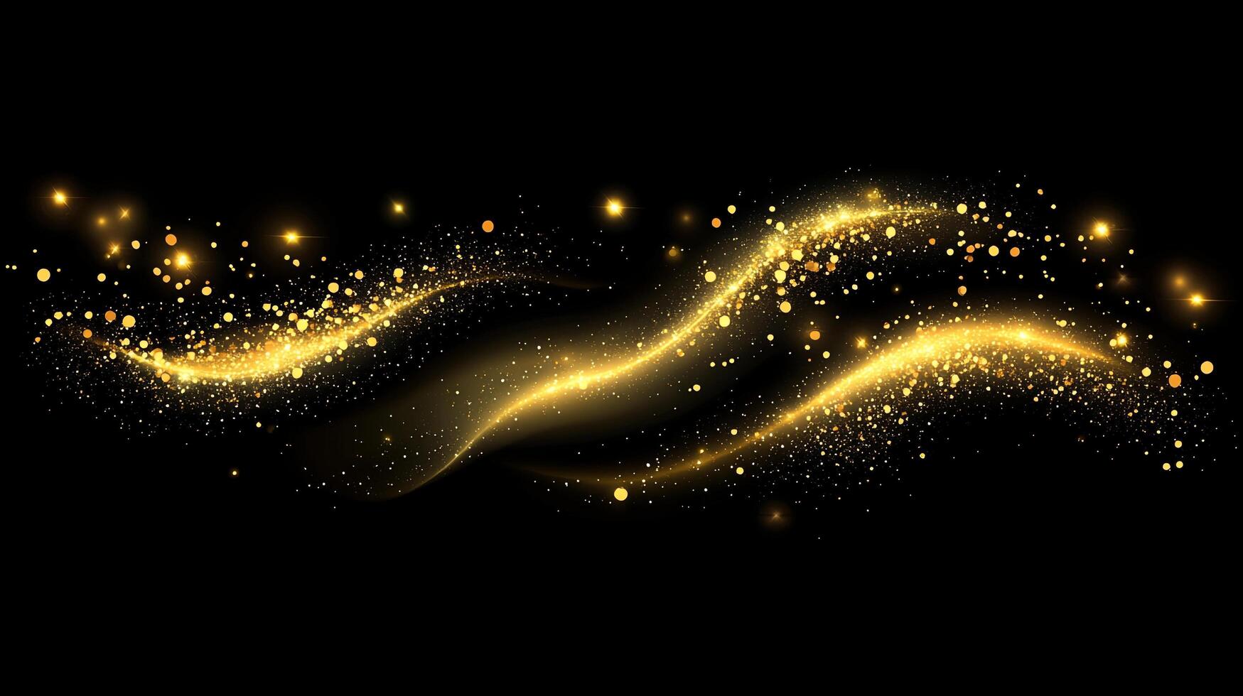 Long, curving line of gold sparkles in the dark. The sparkles are scattered throughout the image, creating a sense of movement and energy. The gold color adds a warm, inviting tone to the scene photo