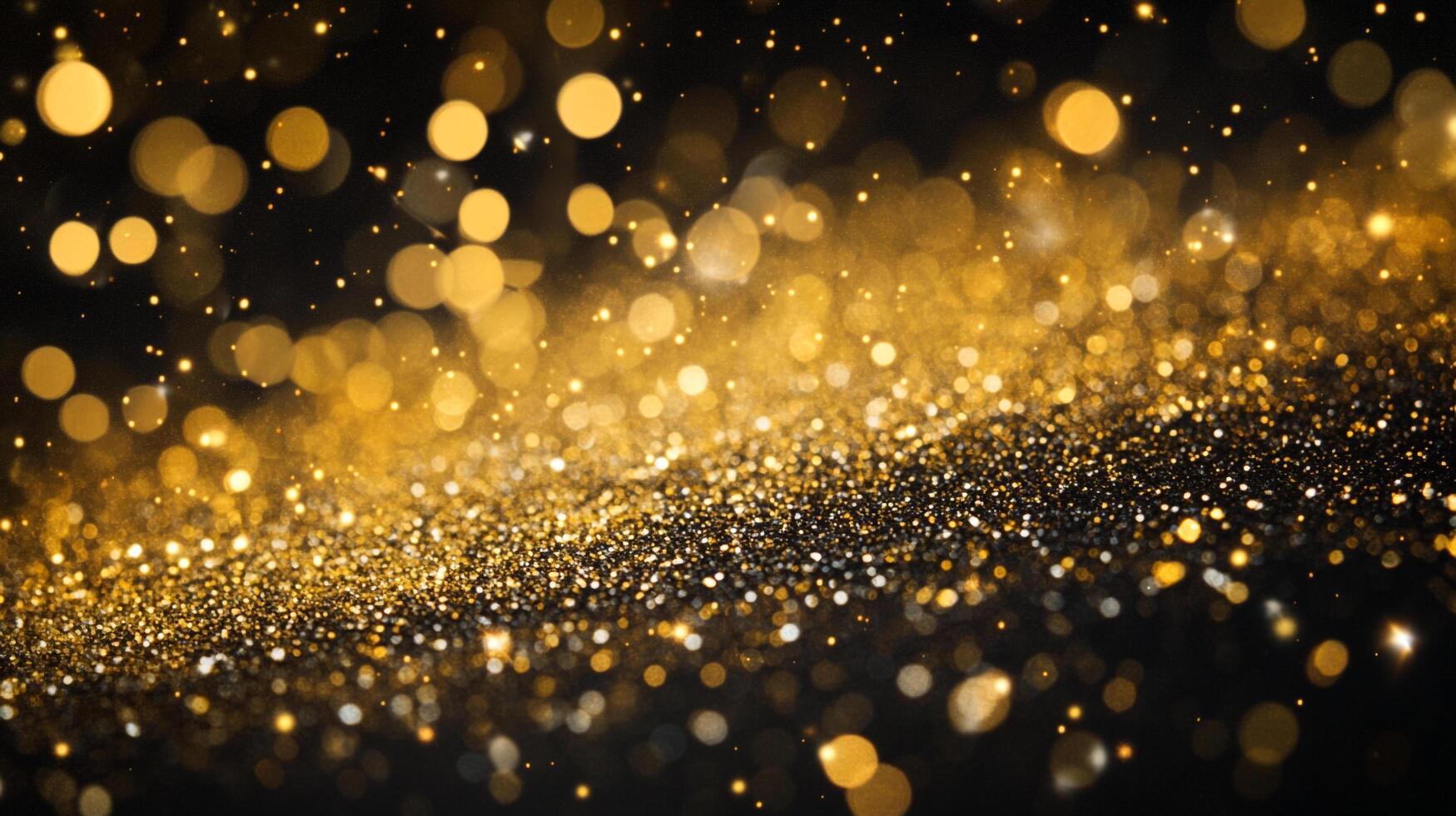 Black and gold background with a lot of glitter. The glitter is scattered all over the background, creating a sparkling effect. The image has a dreamy and ethereal quality to it photo