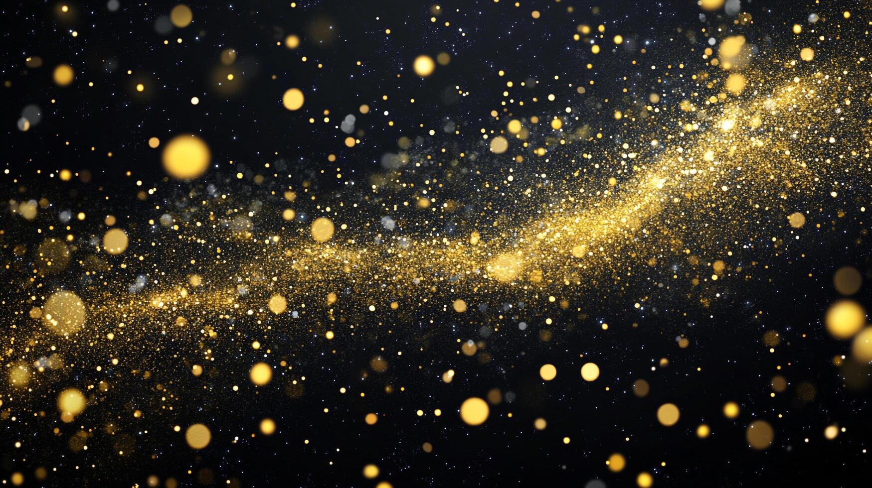 Stream of gold glitter is falling from the sky. The glitter is scattered all over the sky, creating a beautiful and mesmerizing effect. The scene is filled with a sense of wonder and magic photo