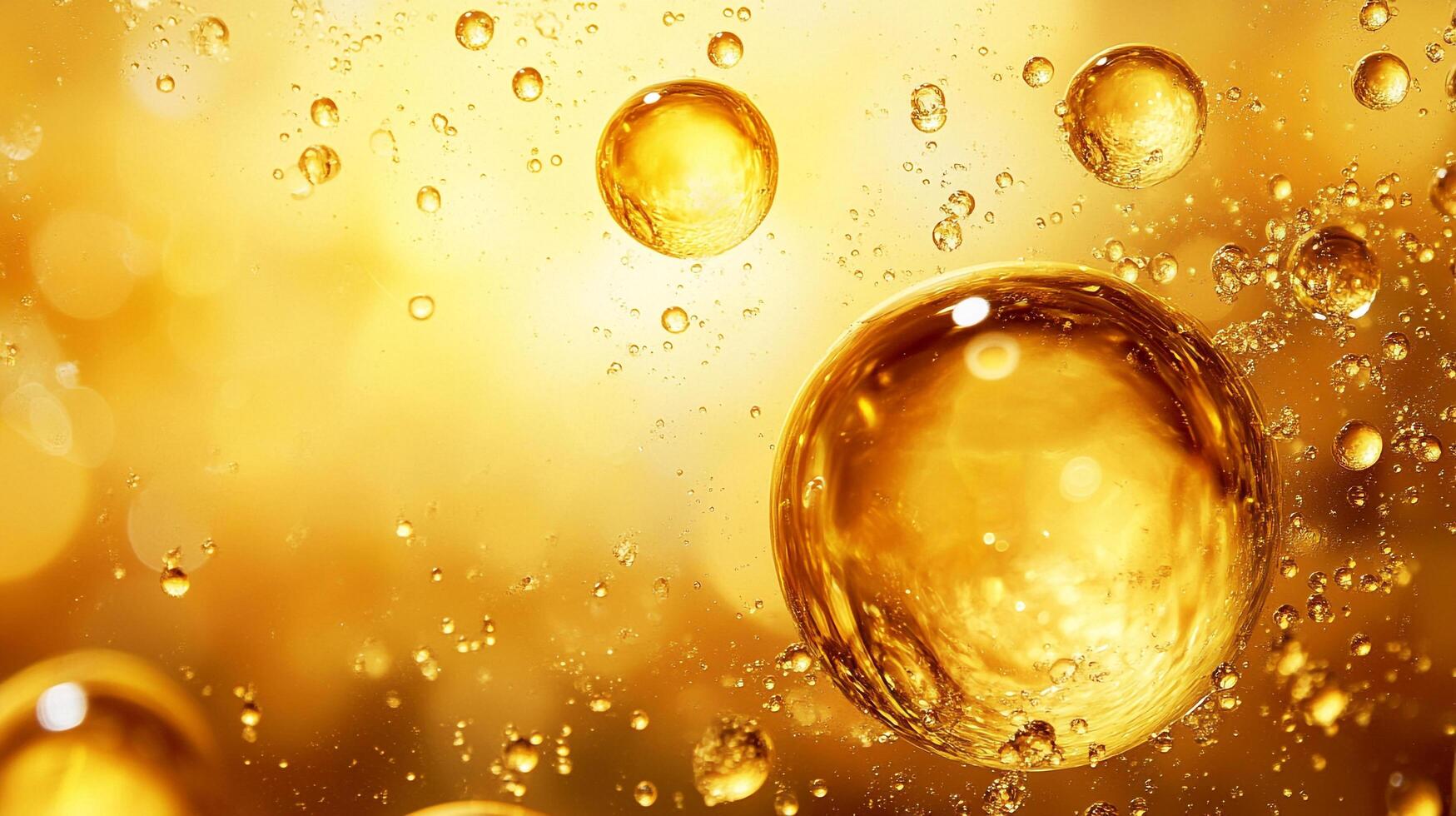 Close up of a yellow liquid with bubbles in it. The bubbles are small and scattered throughout the liquid. Scene is calm and serene, as the bubbles create a sense of movement photo