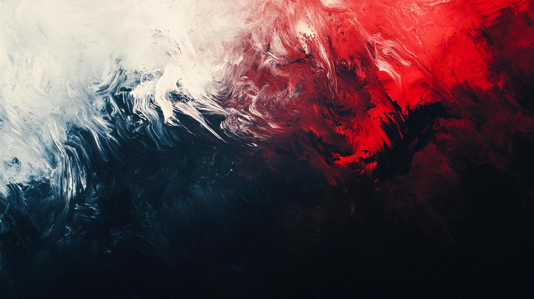 Abstract expressionism. Dark background fading into vivid red and white hues, creating a dynamic, moody atmosphere. Bold brushstrokes blend. photo