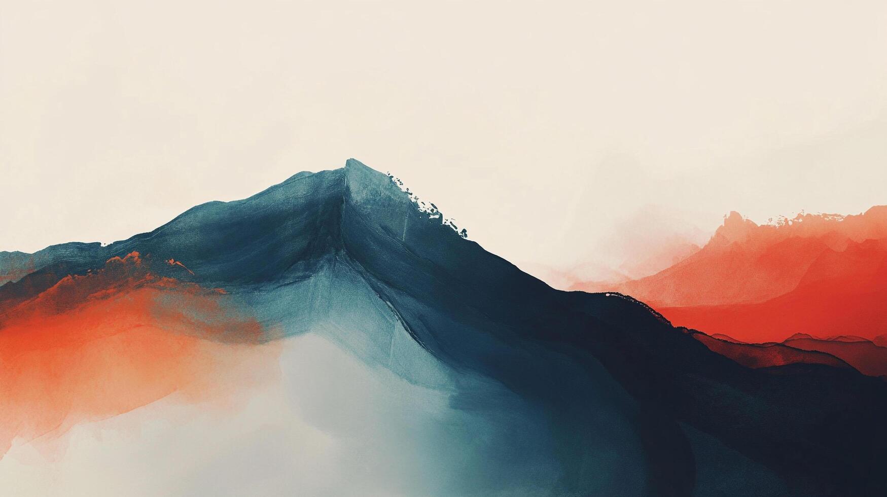 Abstract mountain range landscape with blue peaks and red hues in a painterly style evokes a sense of serenity and artistic expression. photo