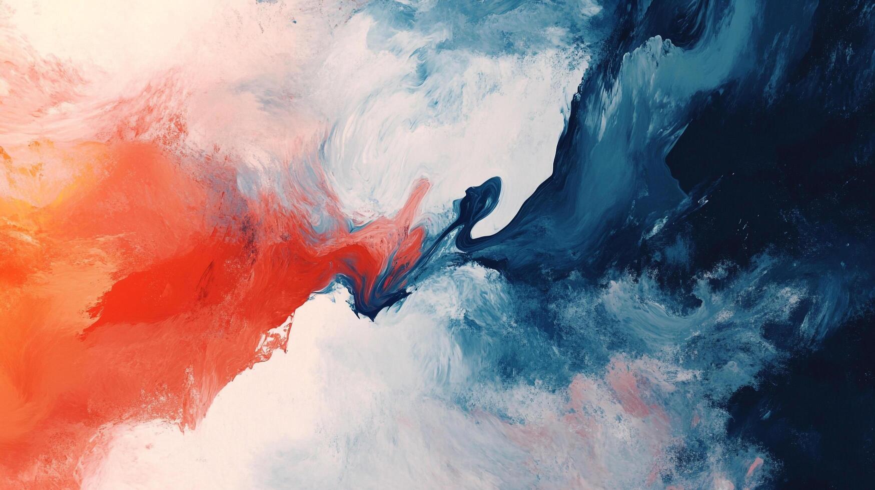 Abstract interplay of blues and oranges, creating a dynamic fluid movement, evoking a sense of tension and balance in painted form. photo