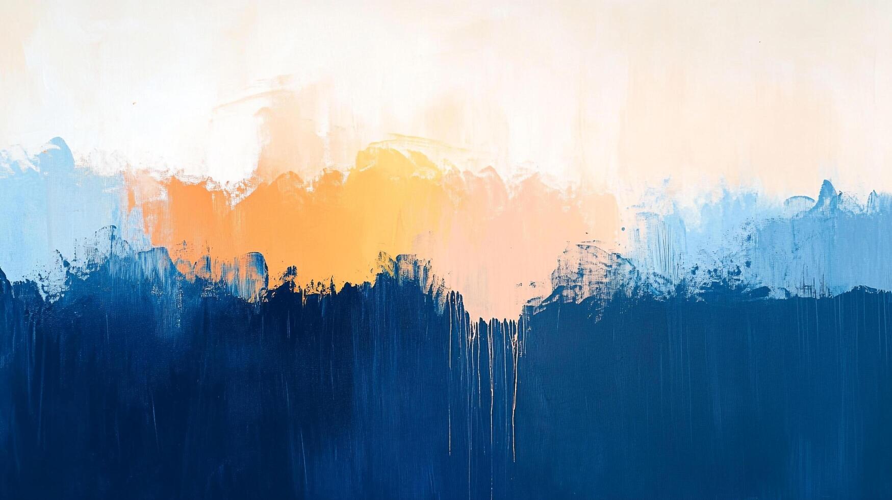 Abstract painting of a landscape featuring a gradient of white, orange and blue, evoking a sense of calm and serenity with paint streaks. photo