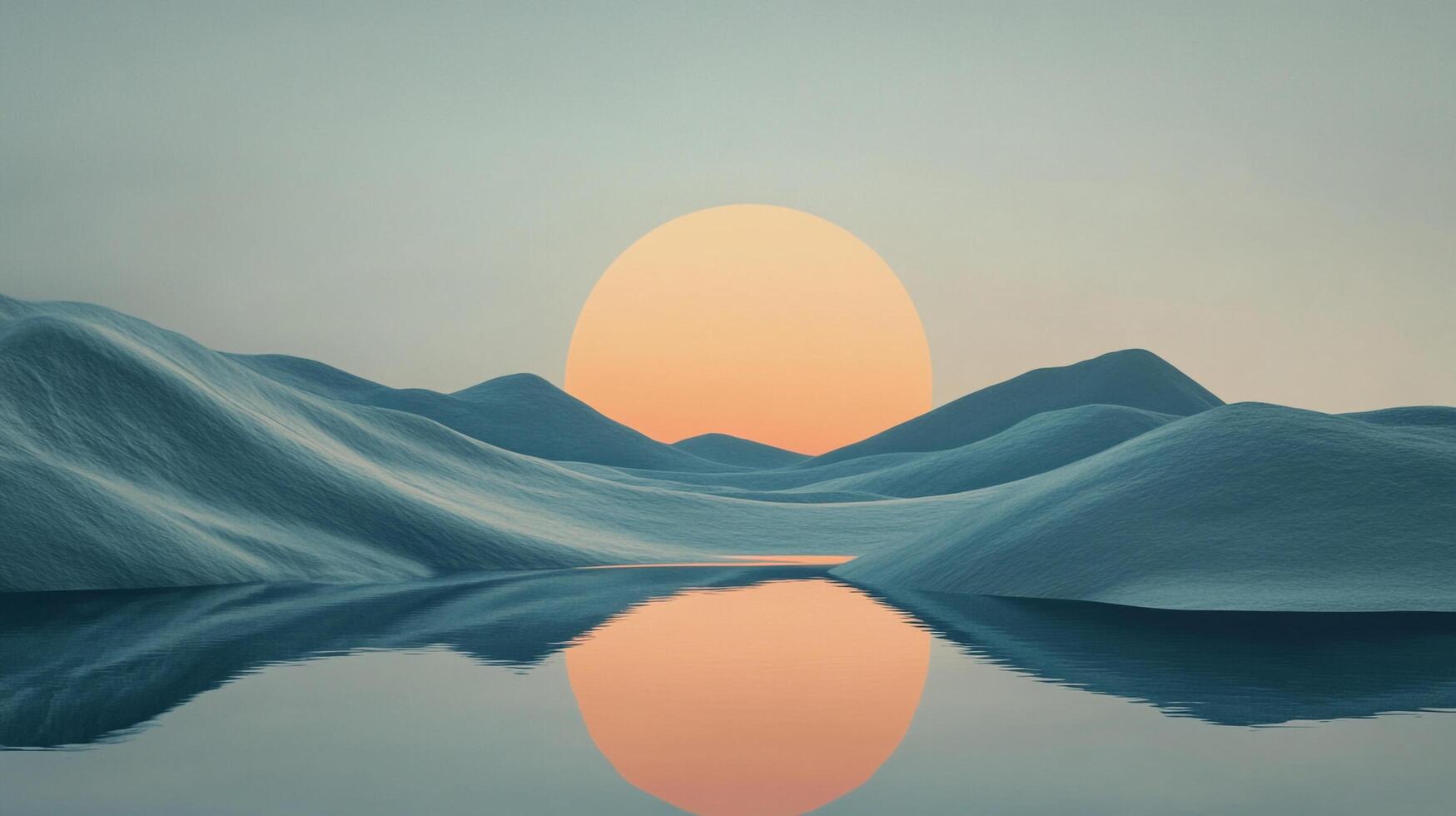 Sunrise over calm waters and rolling dunes. Gentle waves and soft light create a peaceful scene. Serene and beautiful landscape art. photo