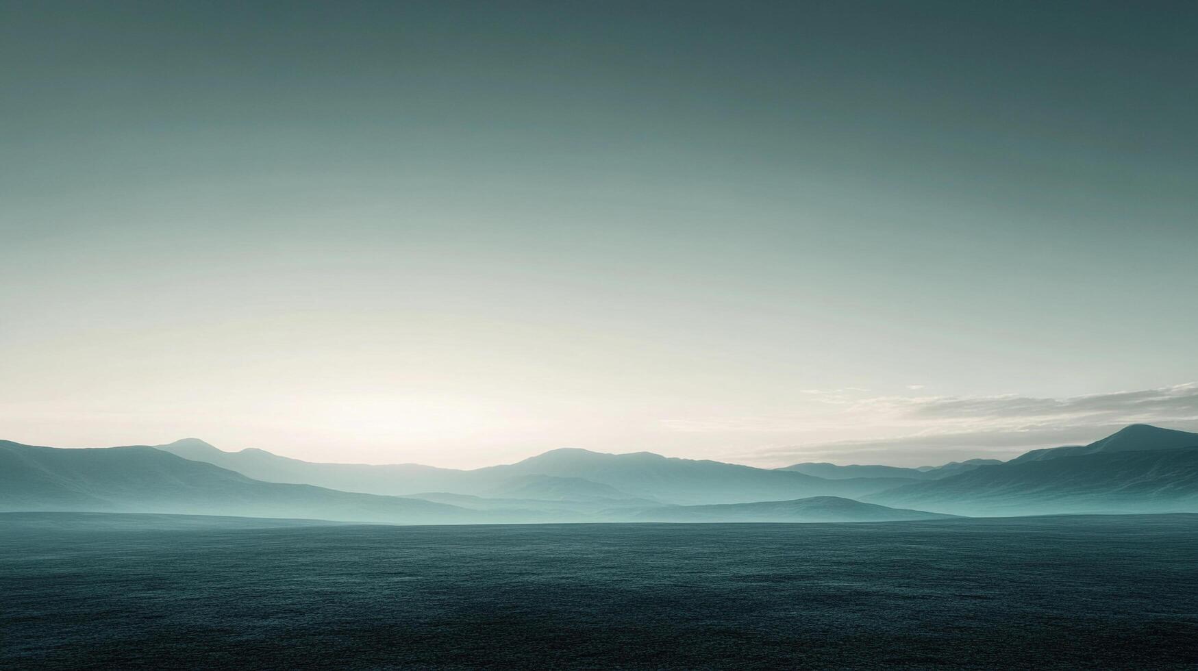 Distant hills under a serene, vast sky, bathed in a cool, ethereal light. Tranquil vista of nature, untouched by the modern world. photo