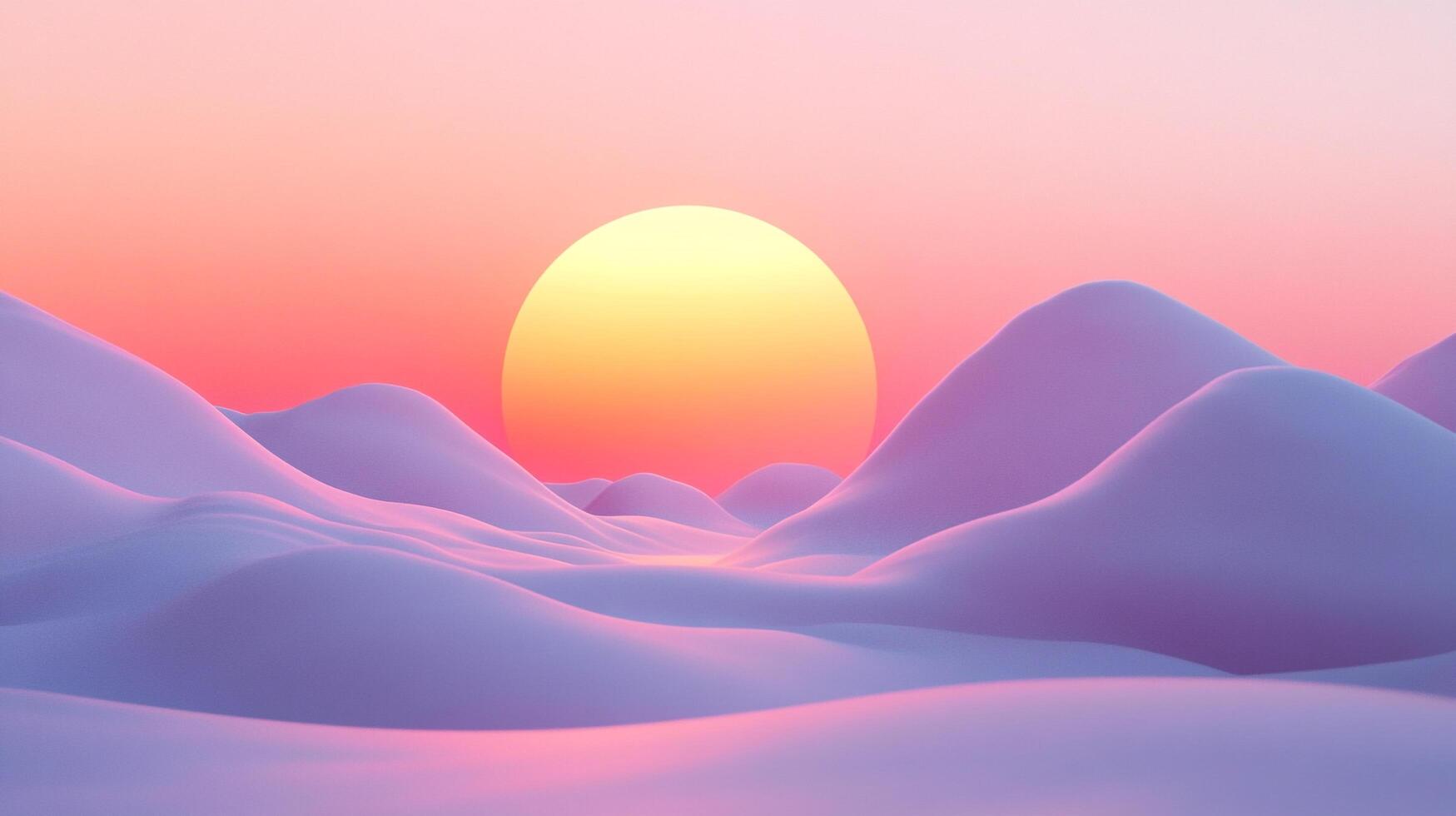 A stylized landscape featuring rolling hills bathed in the soft glow of a sunset. The color scheme is gentle and dreamlike. photo