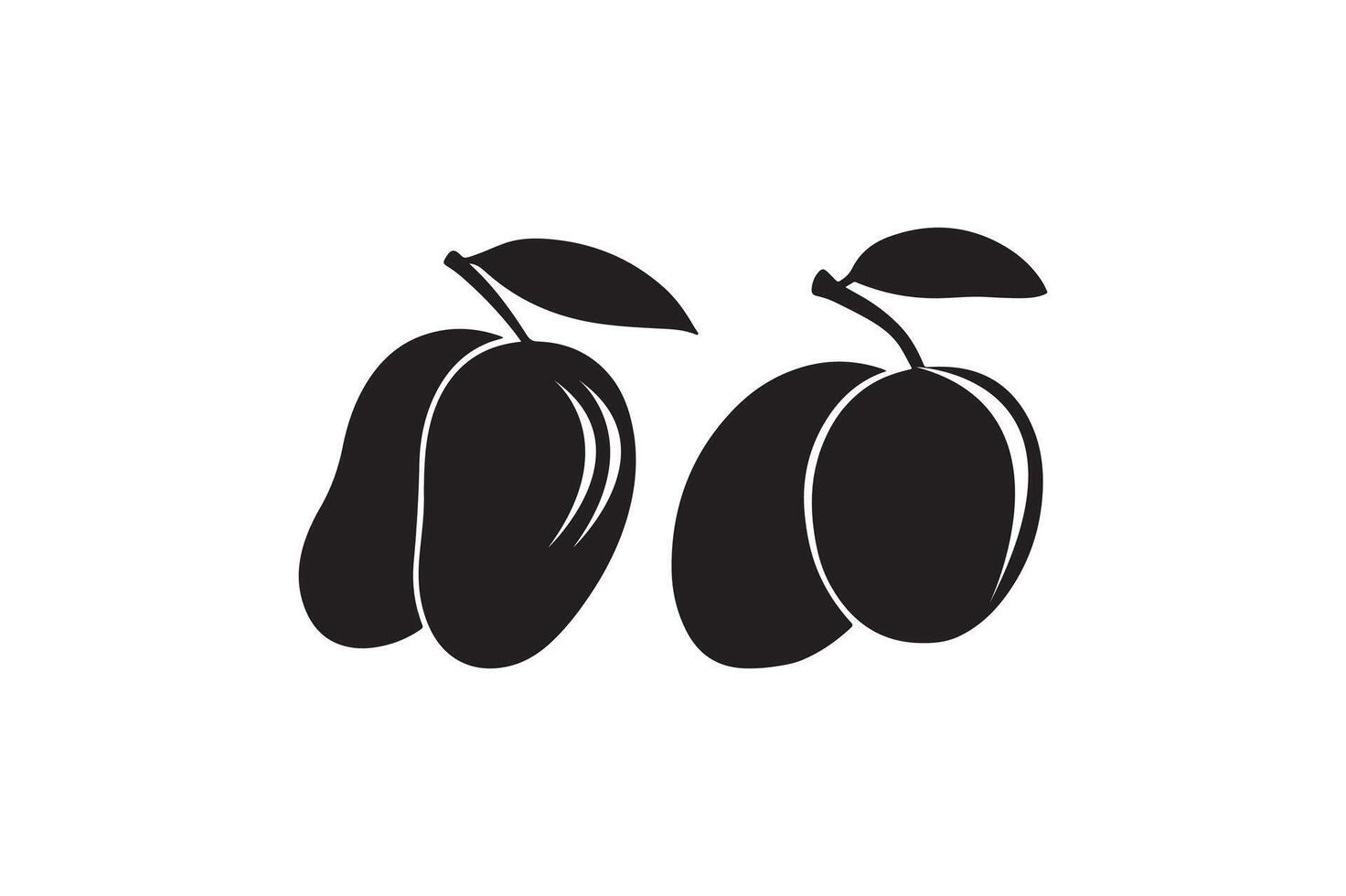 A Mango fruit silhouette black and white color image. vector