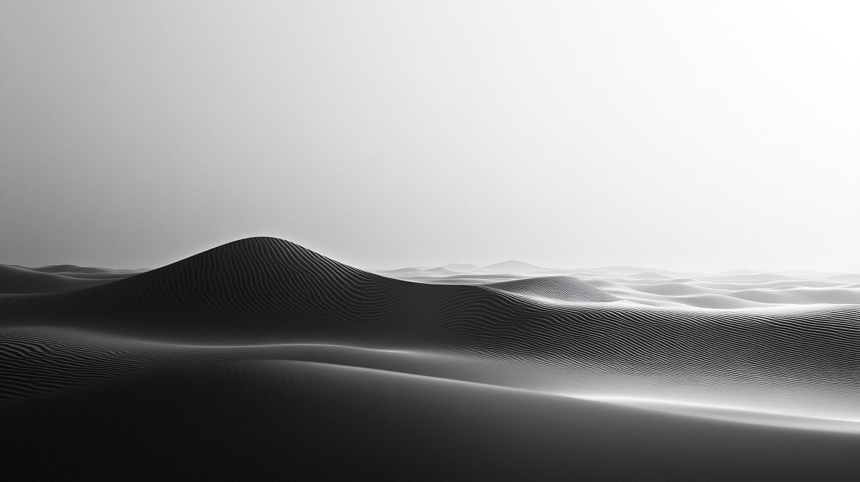 Monochromatic dunes under a soft sky, undulating patterns forming ethereal waves across the sandy landscape. Minimalist beauty. photo