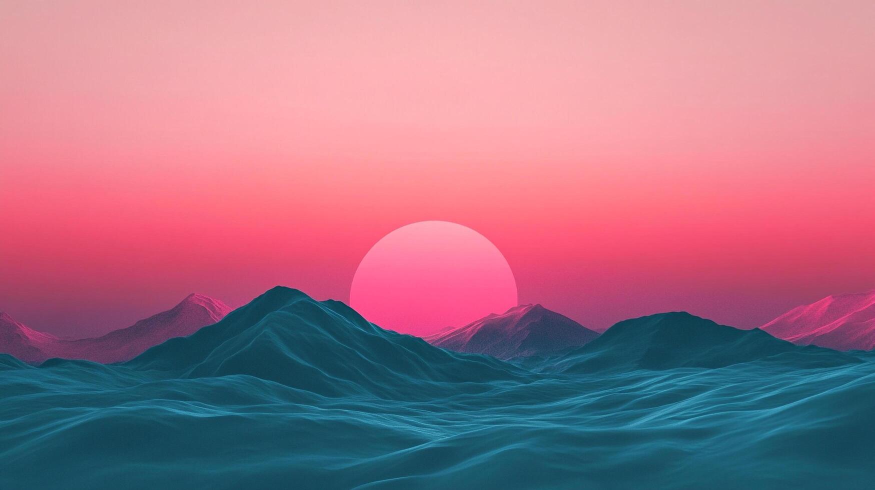 A surreal landscape unfolds with a vibrant sunset over rolling hills, creating a dreamlike atmosphere of serenity and otherworldly beauty. photo