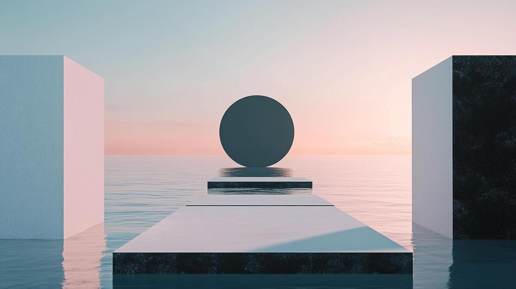Minimalist seascape featuring geometric shapes and serene pastel colors, conveying tranquility and minimalist aesthetic appeal. photo