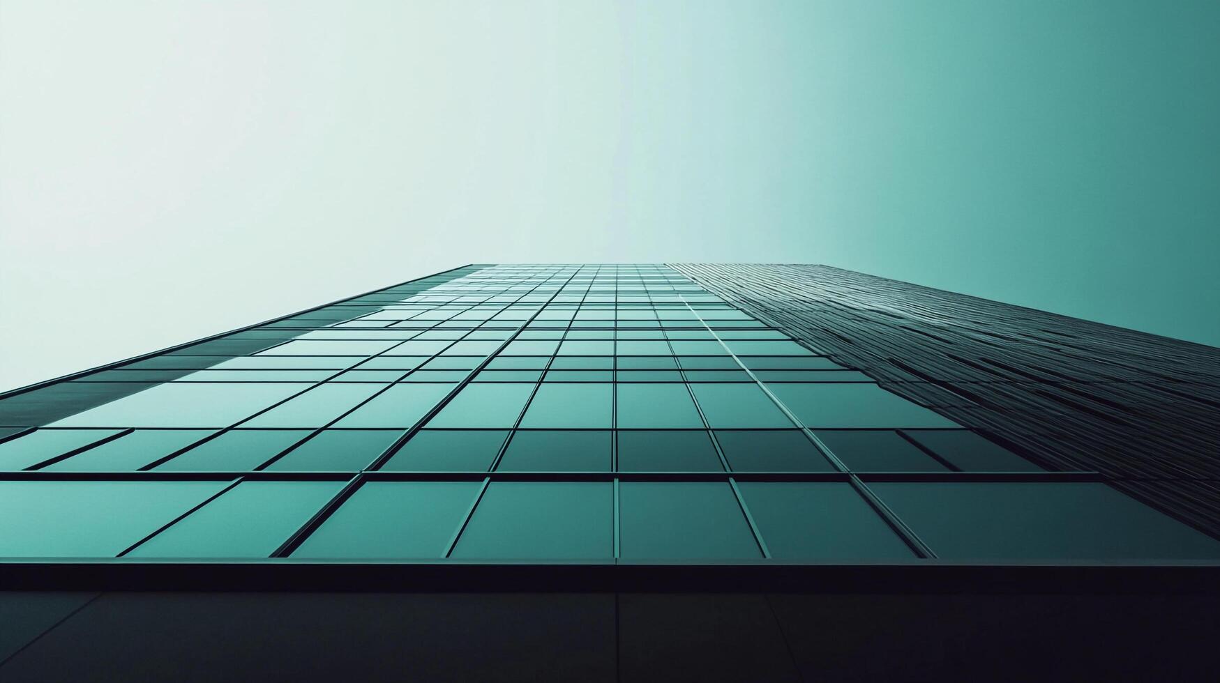 Abstract glass facade of high-rise building. Modern architecture with grid pattern of square windows against a sky of turquoise. photo