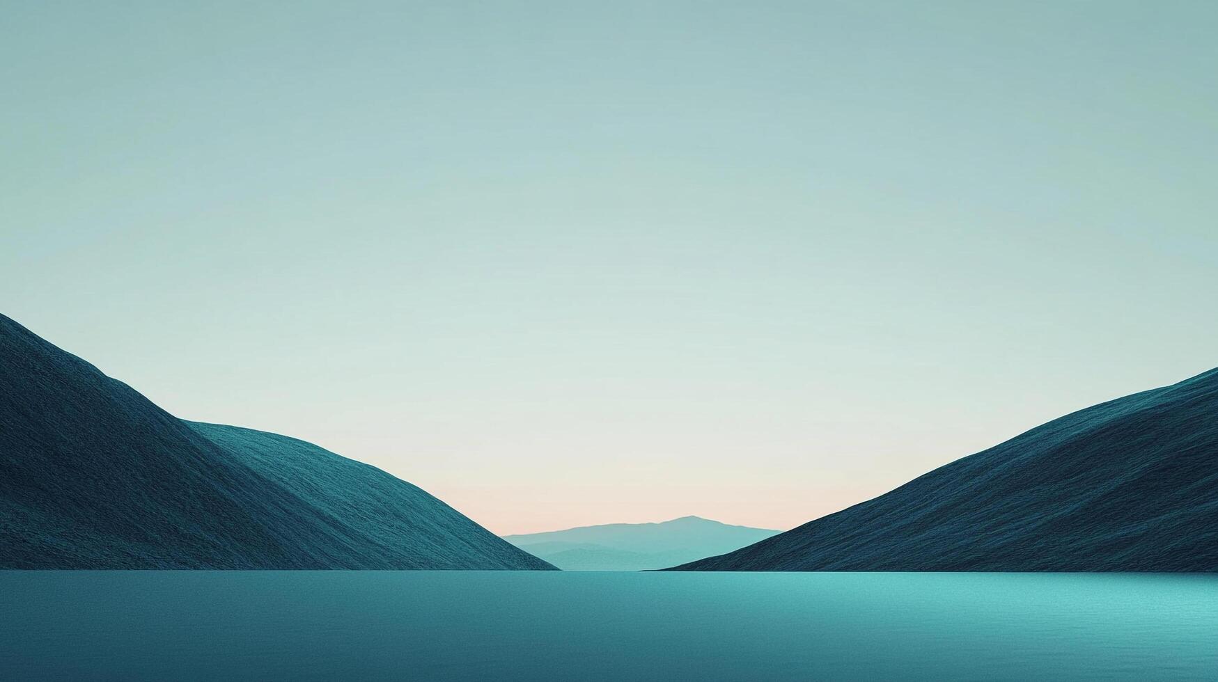 A serene landscape of dark mountains mirroring each other across the still water, under a gradient sky, evoking tranquility and peace. photo