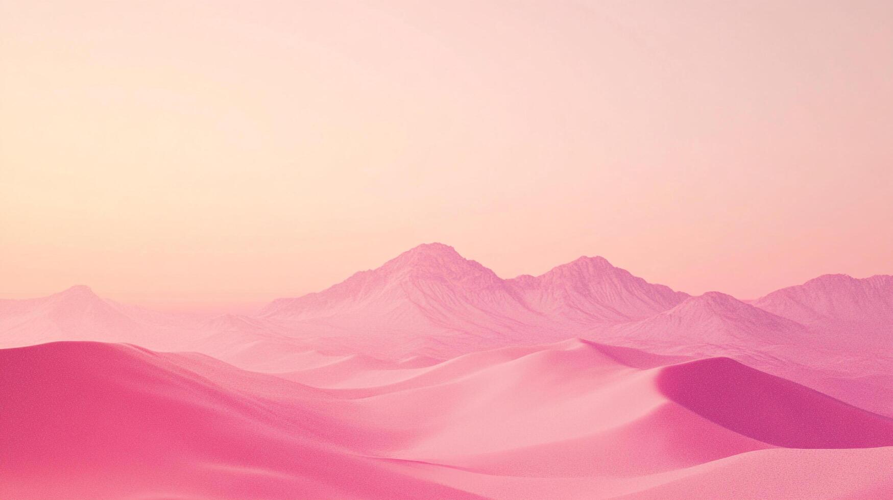 Pink sand dunes stretch out against a hazy mountain backdrop, creating a surreal, dreamy landscape under a soft, gradient sky. photo