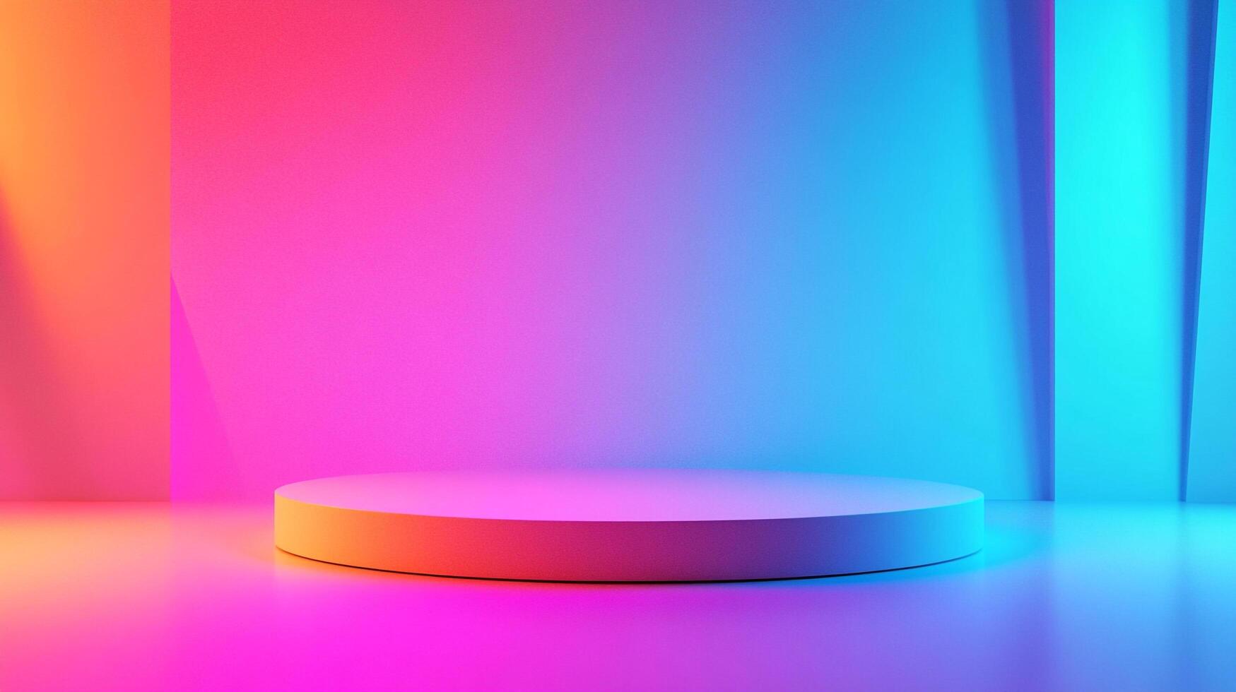 Abstract platform bathed in vibrant gradient lights. The minimalist display area creates a captivating and modern showcase for product presentation. photo