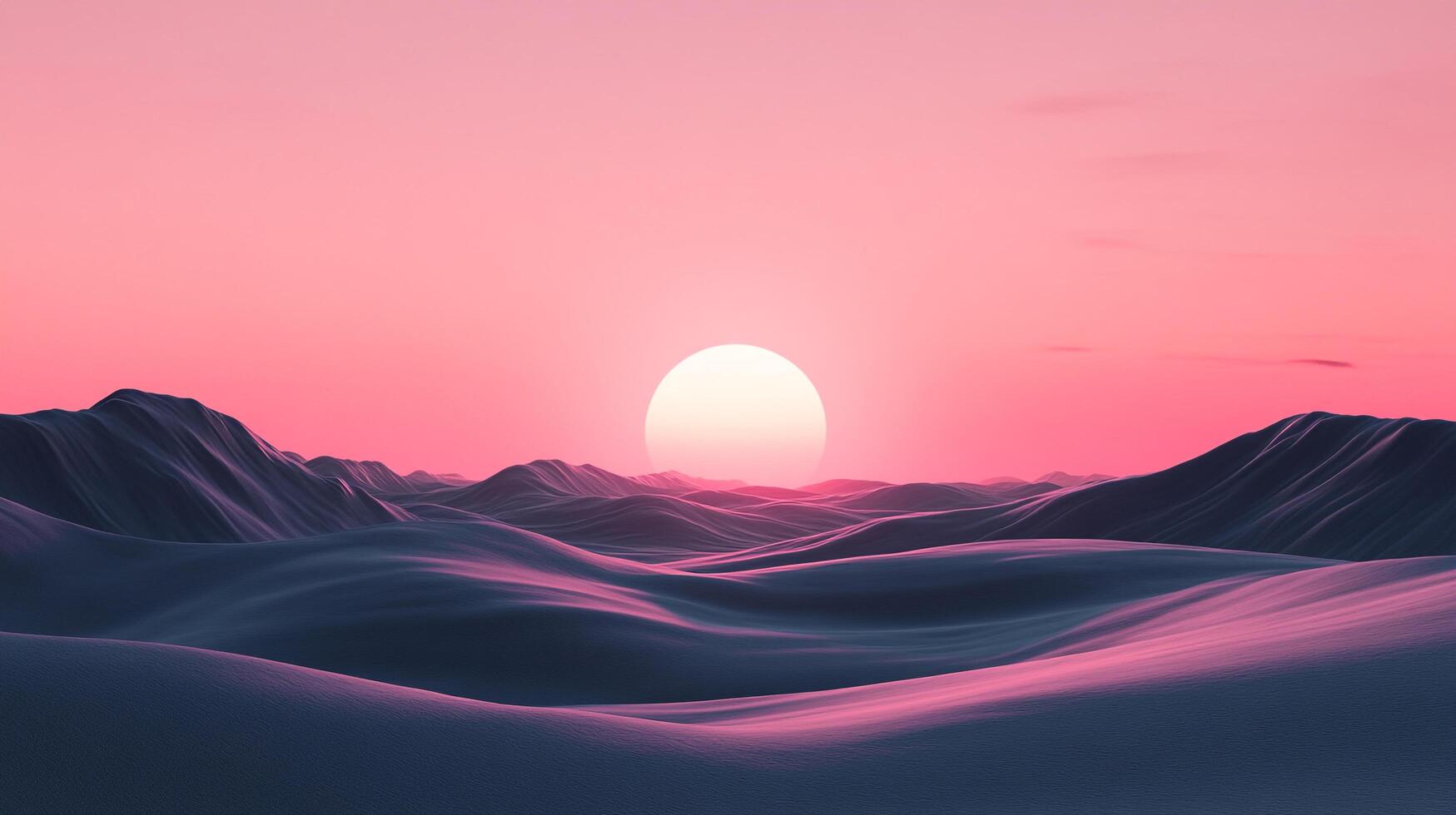 Abstract landscape features gently rolling hills illuminated by a sunset in pastel hues of pink and blue for a calming atmosphere. photo