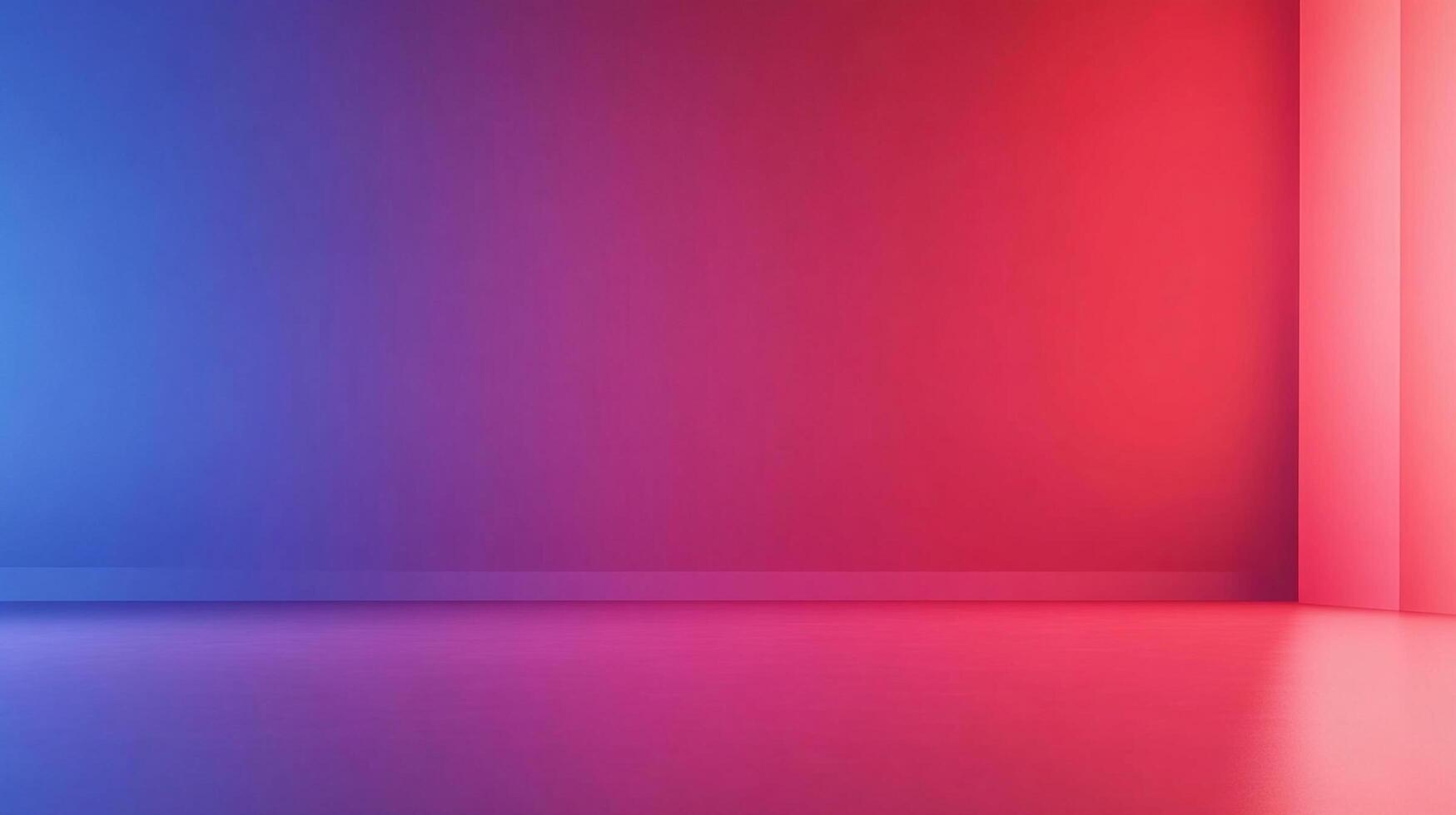 An empty room with vibrant hues of blue and red that are ideal for product displays, providing a modern aesthetic. The color transitions smoothly. photo