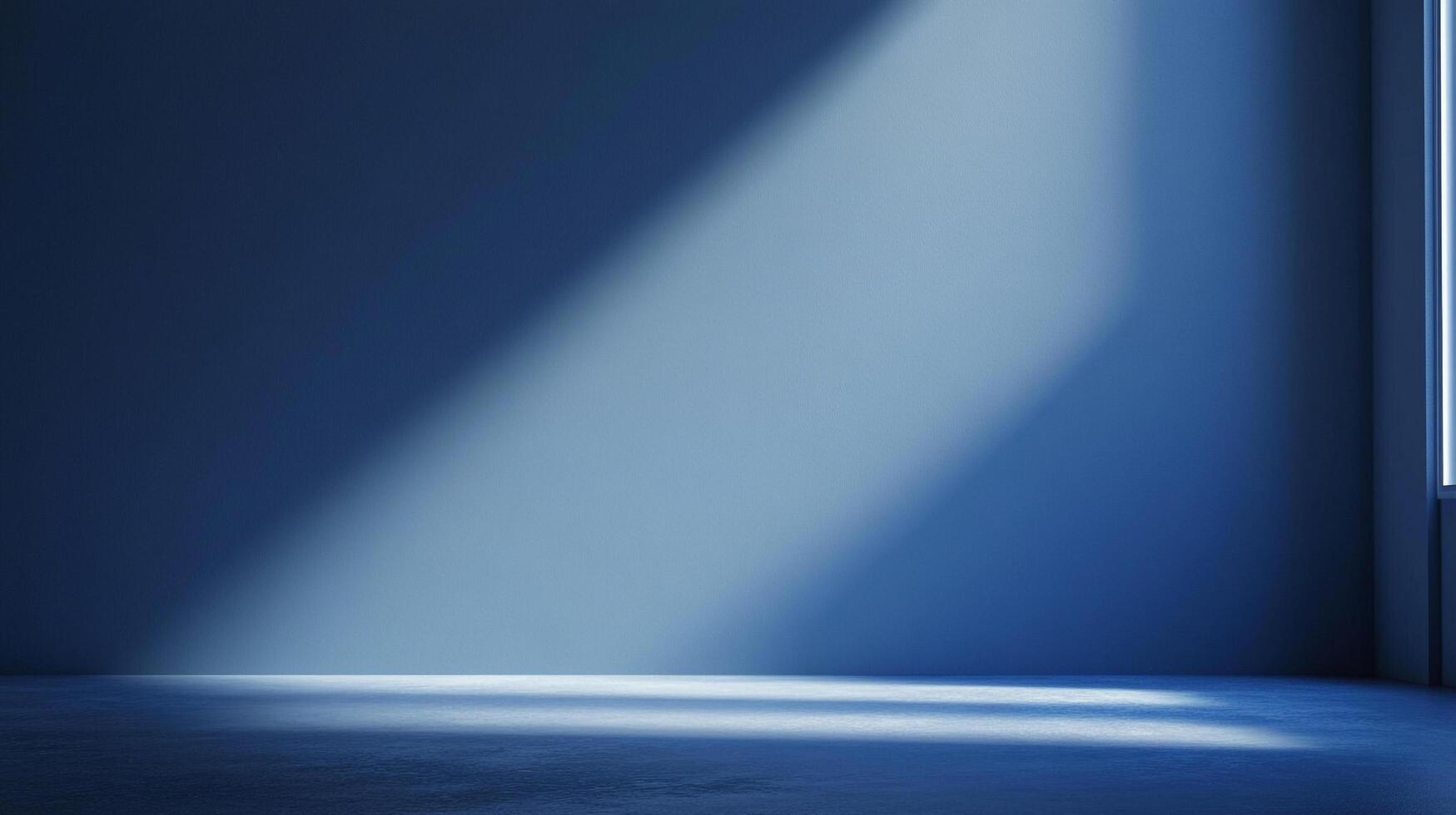 A modern empty room bathed in blue light, highlighting the texture of the back wall and floor, creating a peaceful ambiance. photo