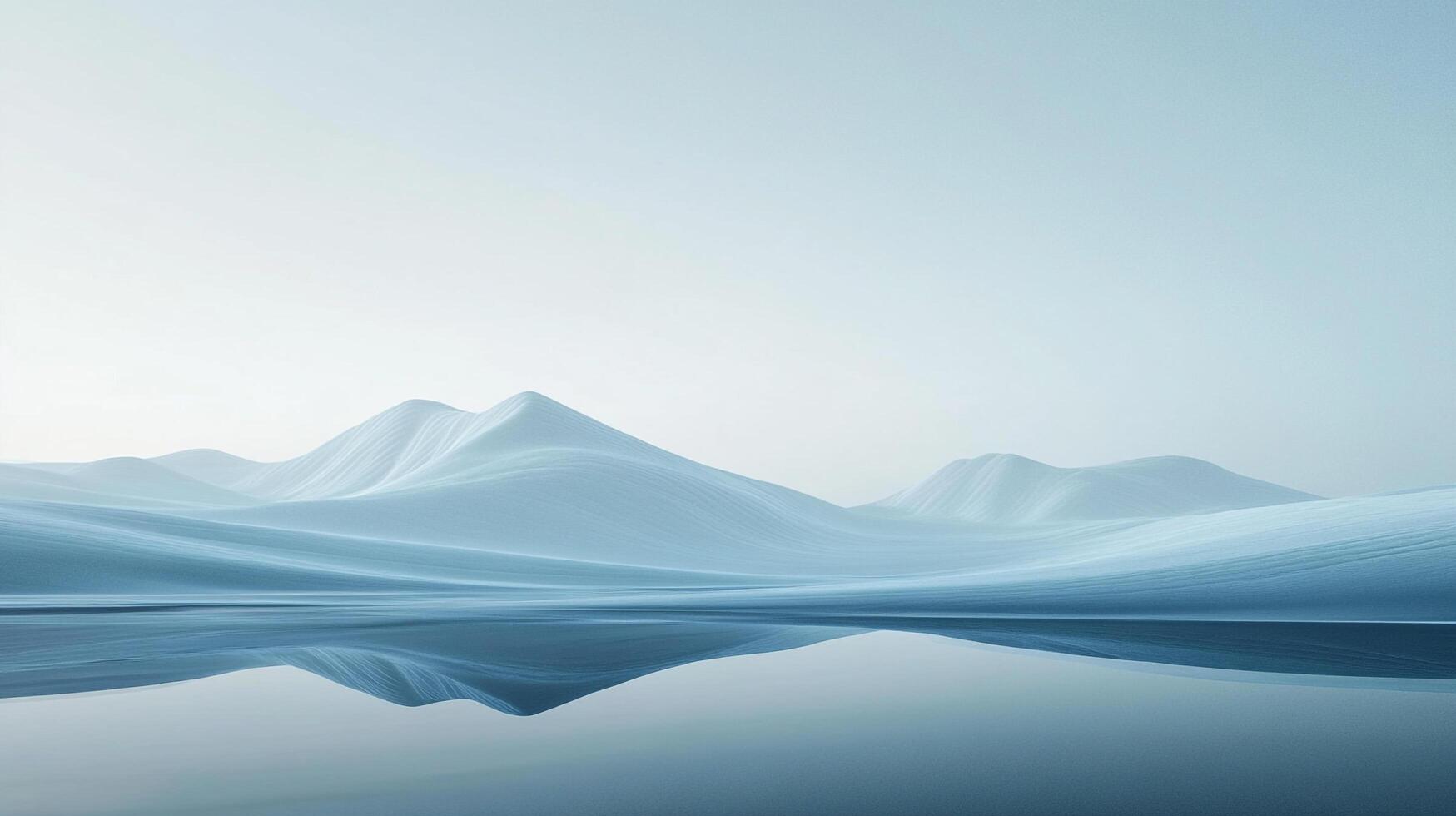 Serene landscape with pastel hills reflecting in calm waters, creating a soothing visual experience, dreamy and calm scene with gentle pastel colors. photo