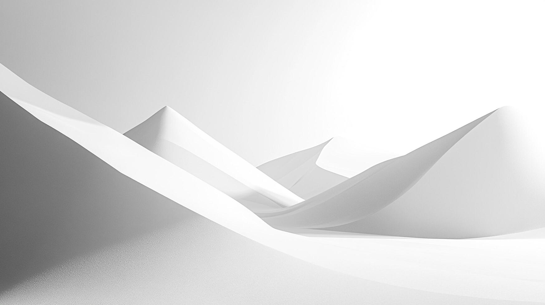 Serene minimalistic landscape featuring flowing white curves reminiscent of sand dunes, bathed in bright, soft lighting. Modern and clean. photo