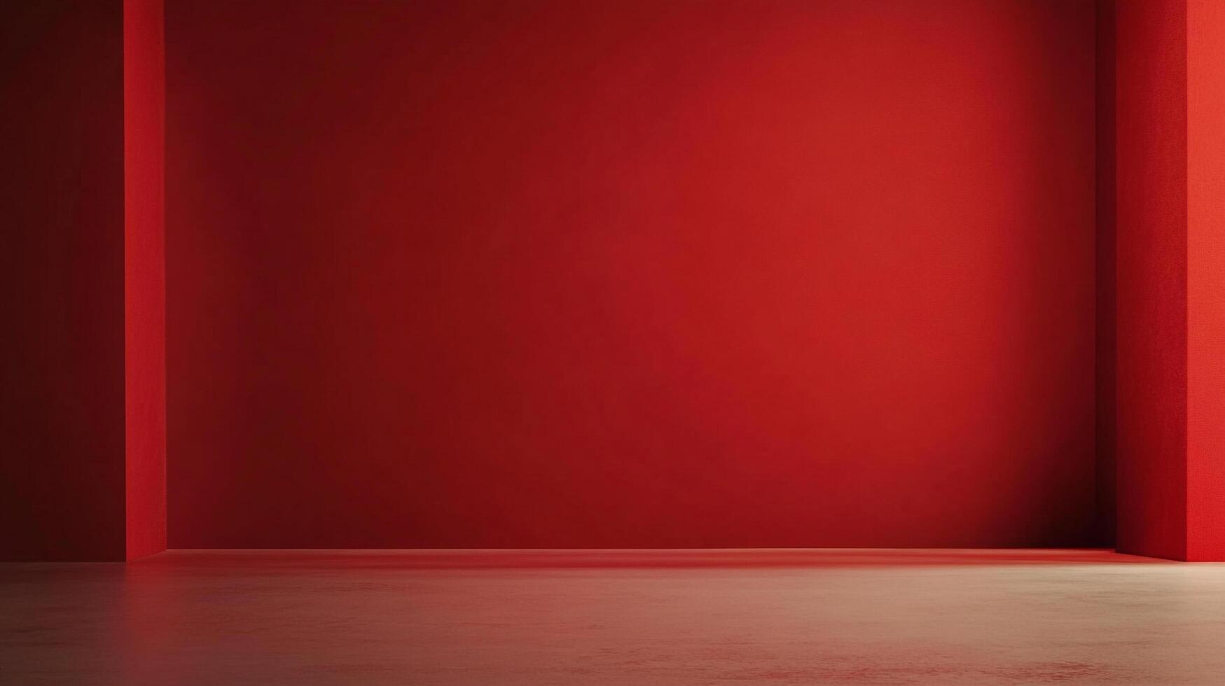 Minimalist studio showcasing a rich, vibrant red wall and a subtle play of light across the clean, concrete floor in a modern setting. photo
