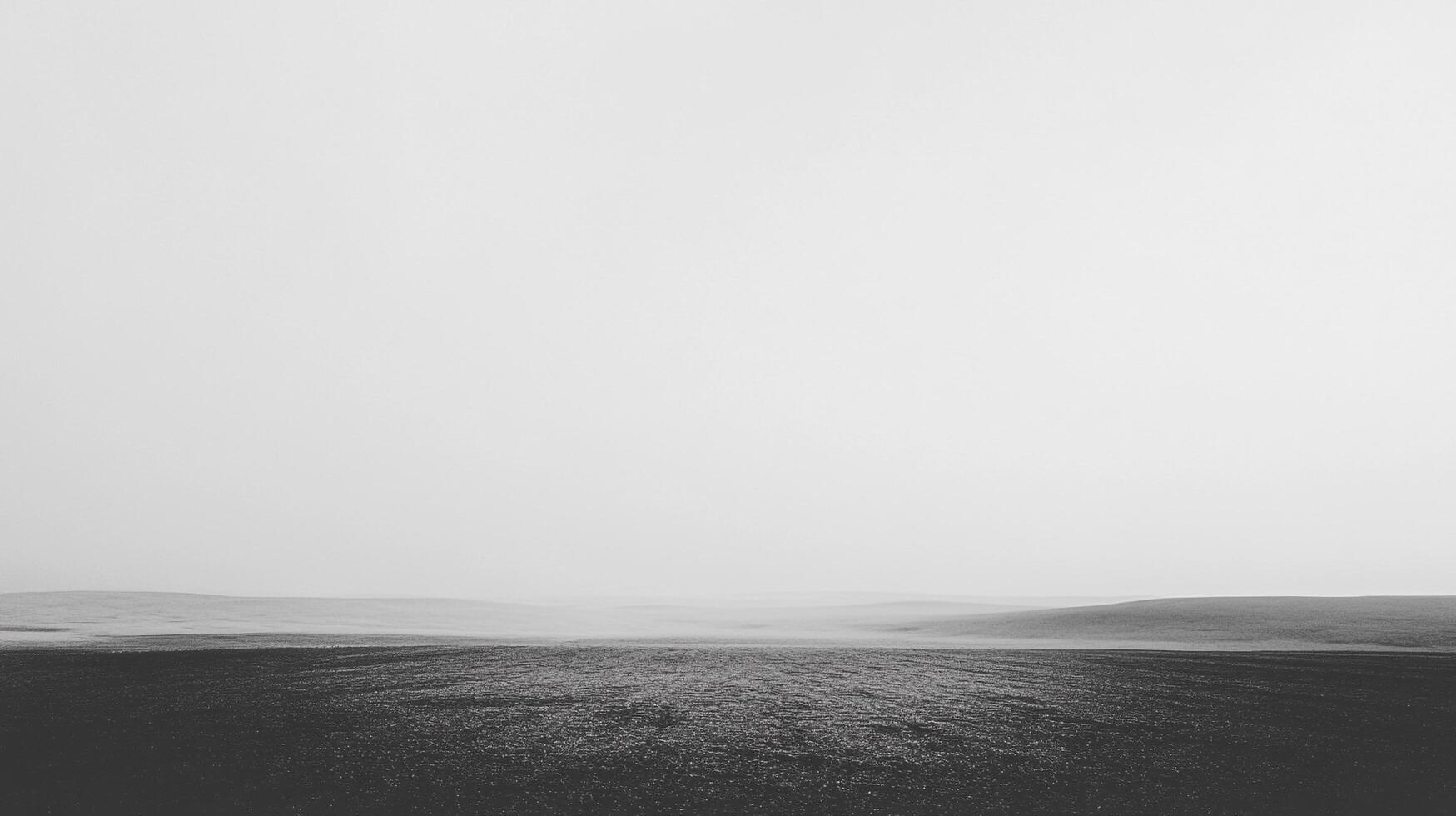 Monochrome field and horizon. Serene landscape featuring a vast field meeting a subtle horizon line under a muted, overcast sky. Minimalist. photo