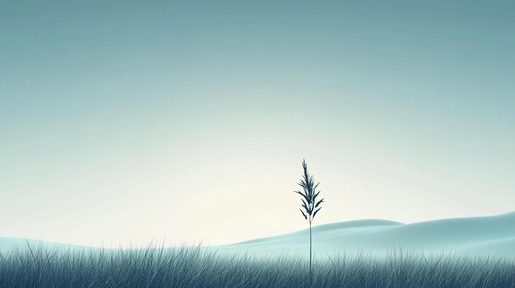 Serene nature scene with a tall blade of grass in a field, against a pale blue sky. A tranquil and minimalist landscape artwork. photo