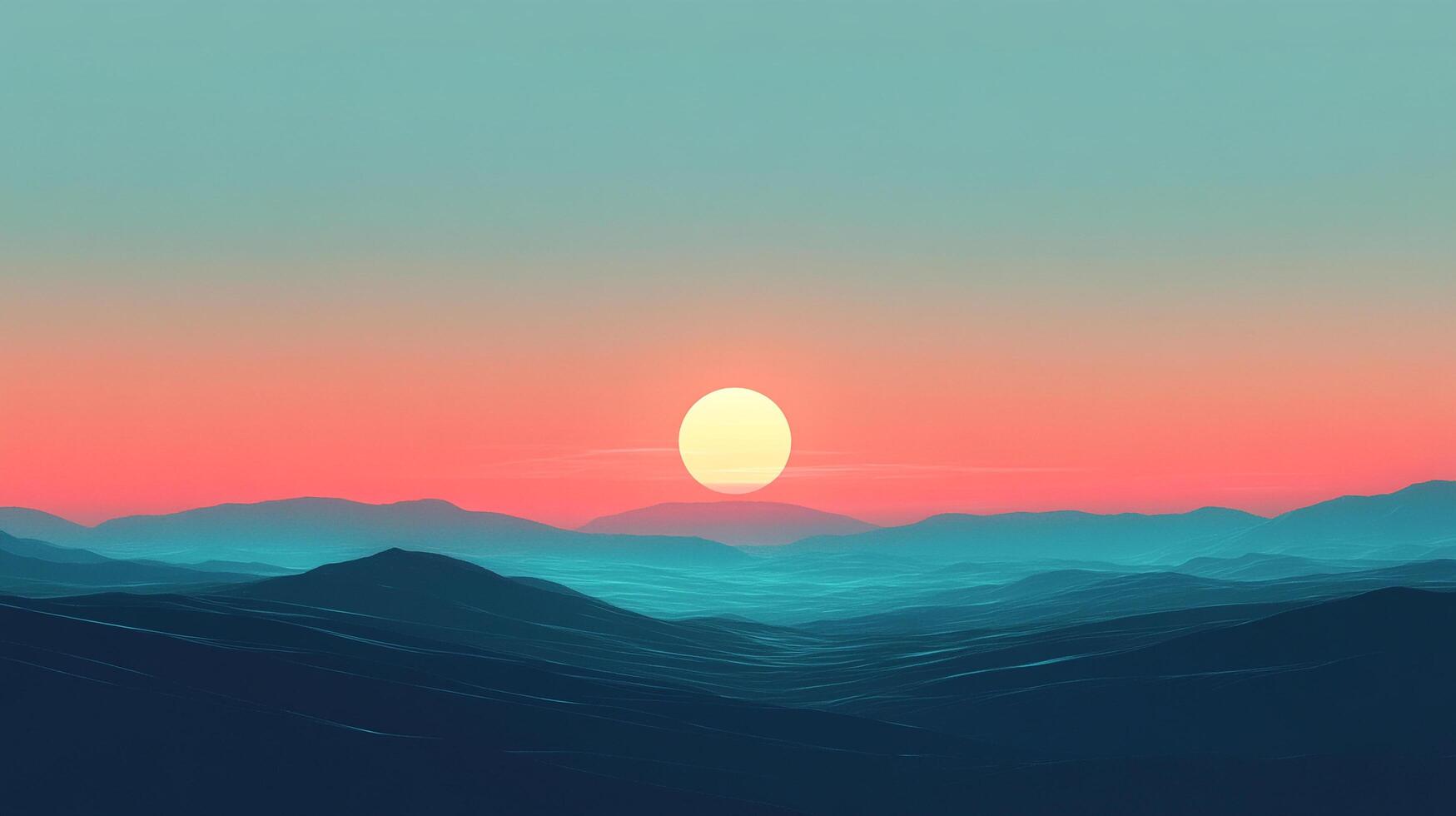 A serene mountain range is silhouetted against the setting sun, casting a warm glow over the landscape, evoking tranquility and wonder. photo
