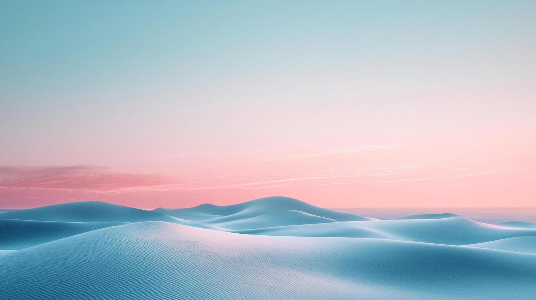 Serene desert landscape with soft blue sand dunes under a pastel sky. Quiet solitude and natural beauty in a minimalist scene. photo